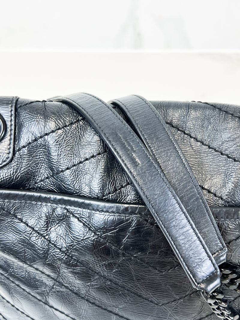 Saint Laurent Nikki Medium Chain Bag in Crinkled Leather