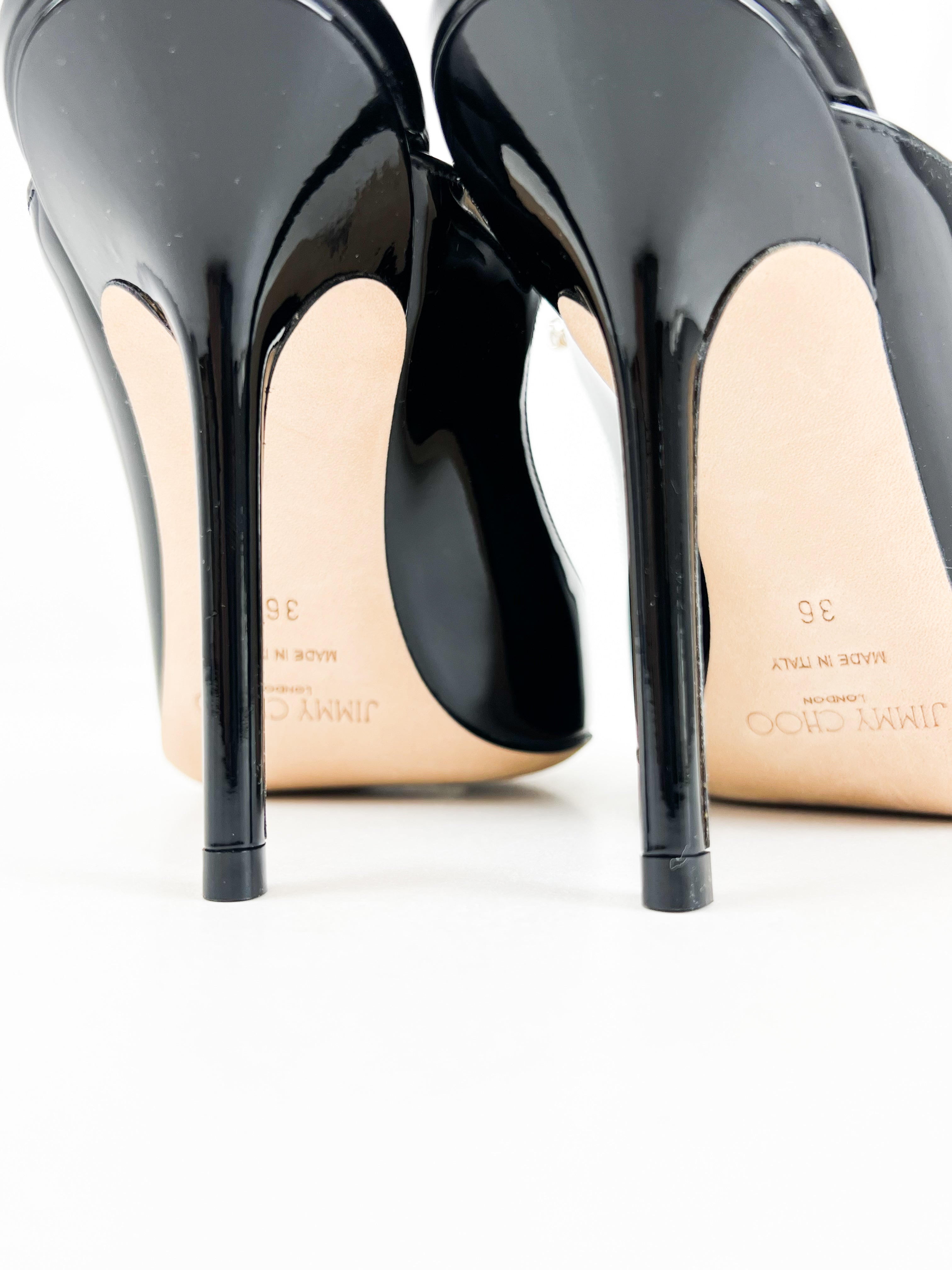 Jimmy Choo Bing Patent Black Leather Mule Size 36