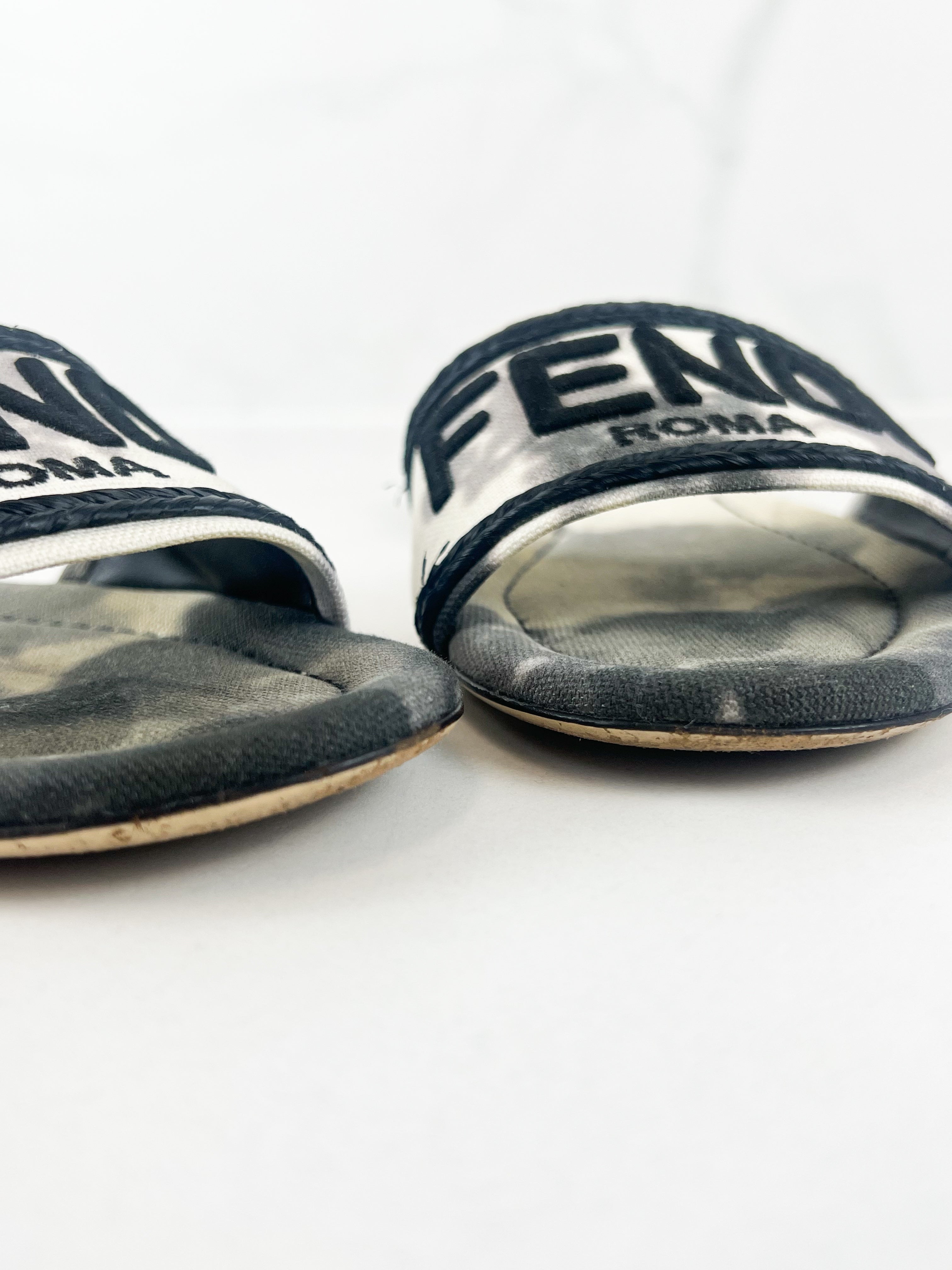 Fendi Fabric/Leather Slides Size 37