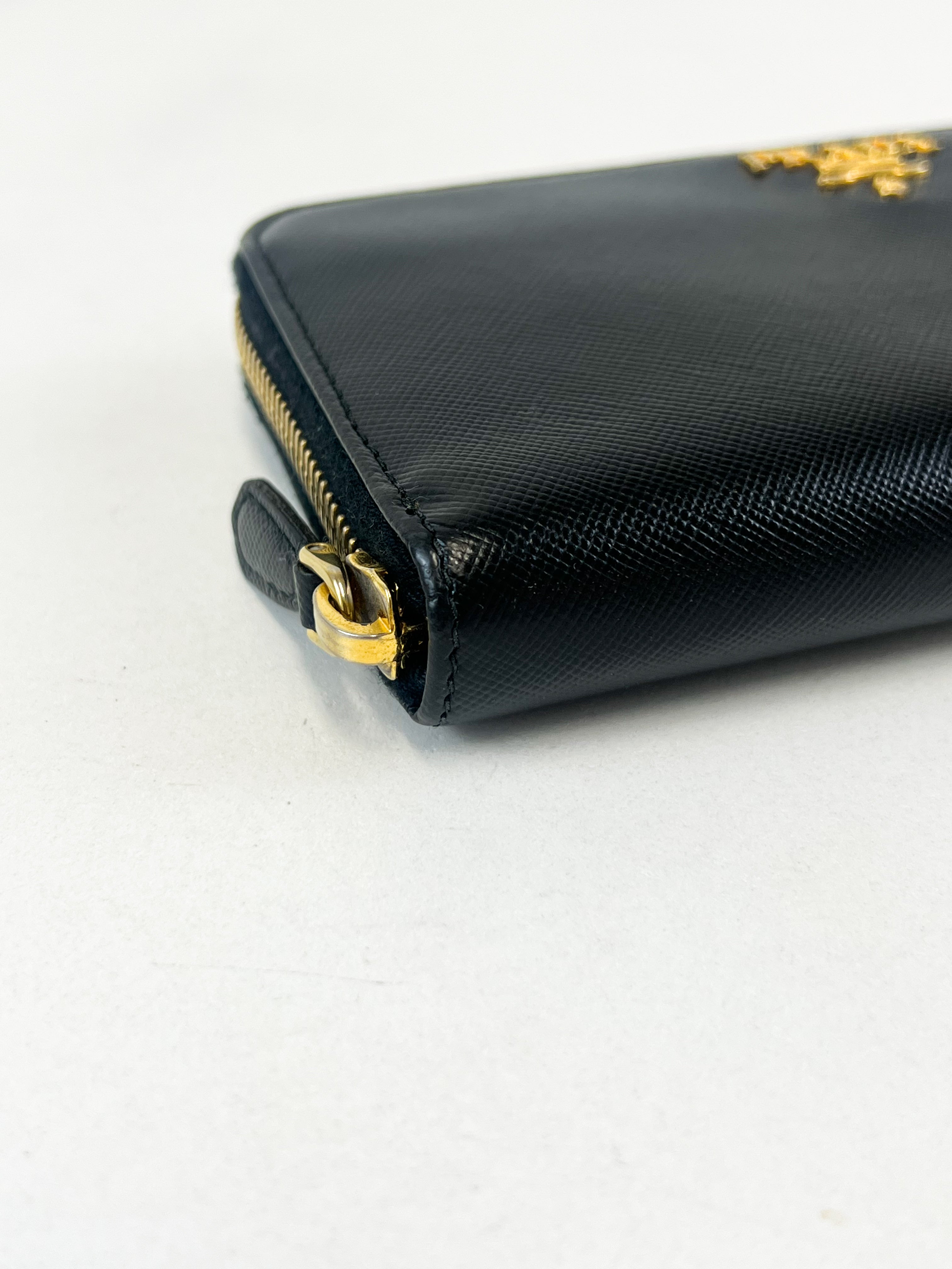 Prada Large Grained Leather Zip Around Wallet