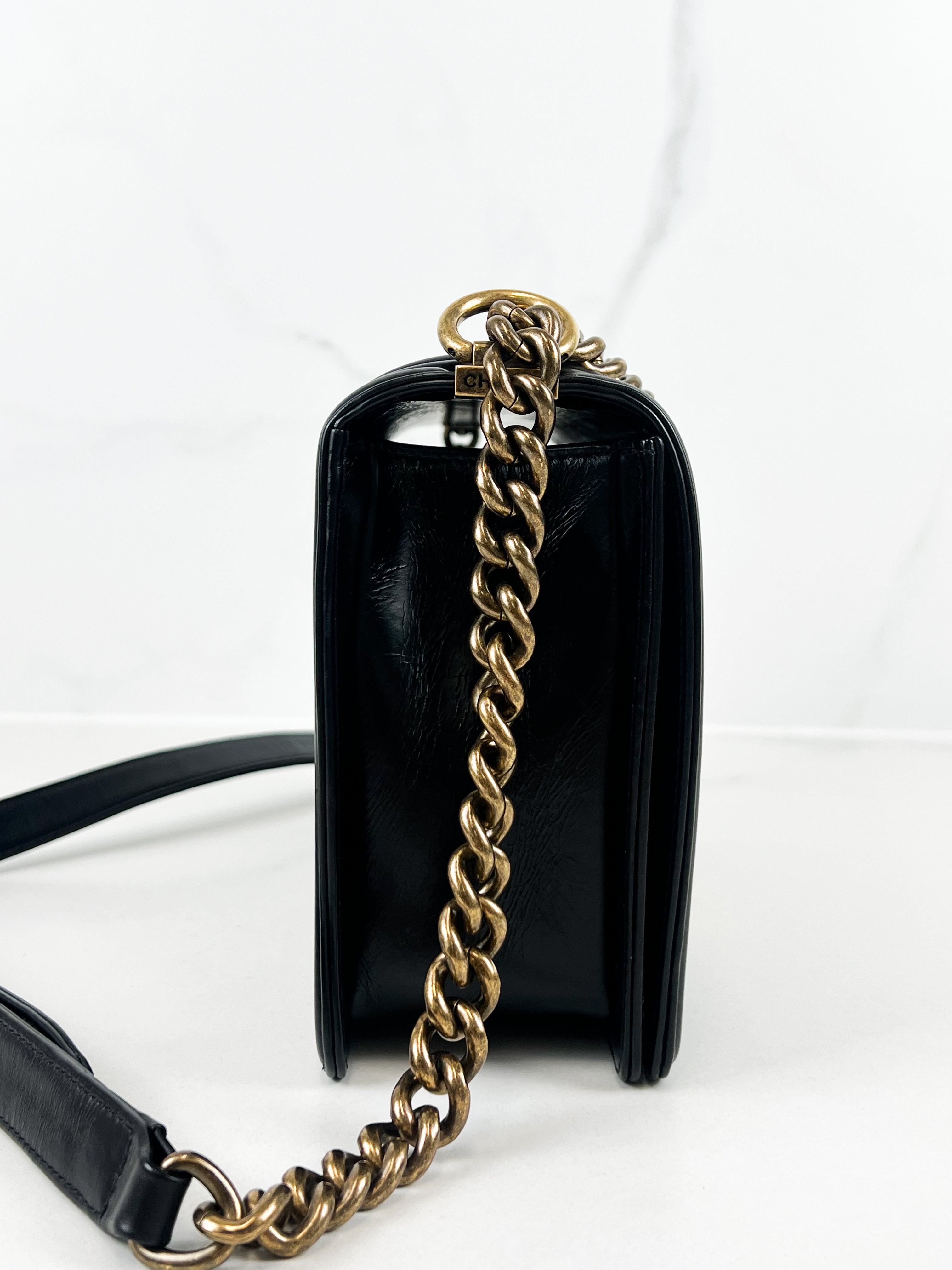 Chanel Limited edition Black New Medium Distressed Calfskin Boy Bag with Antique GHW
