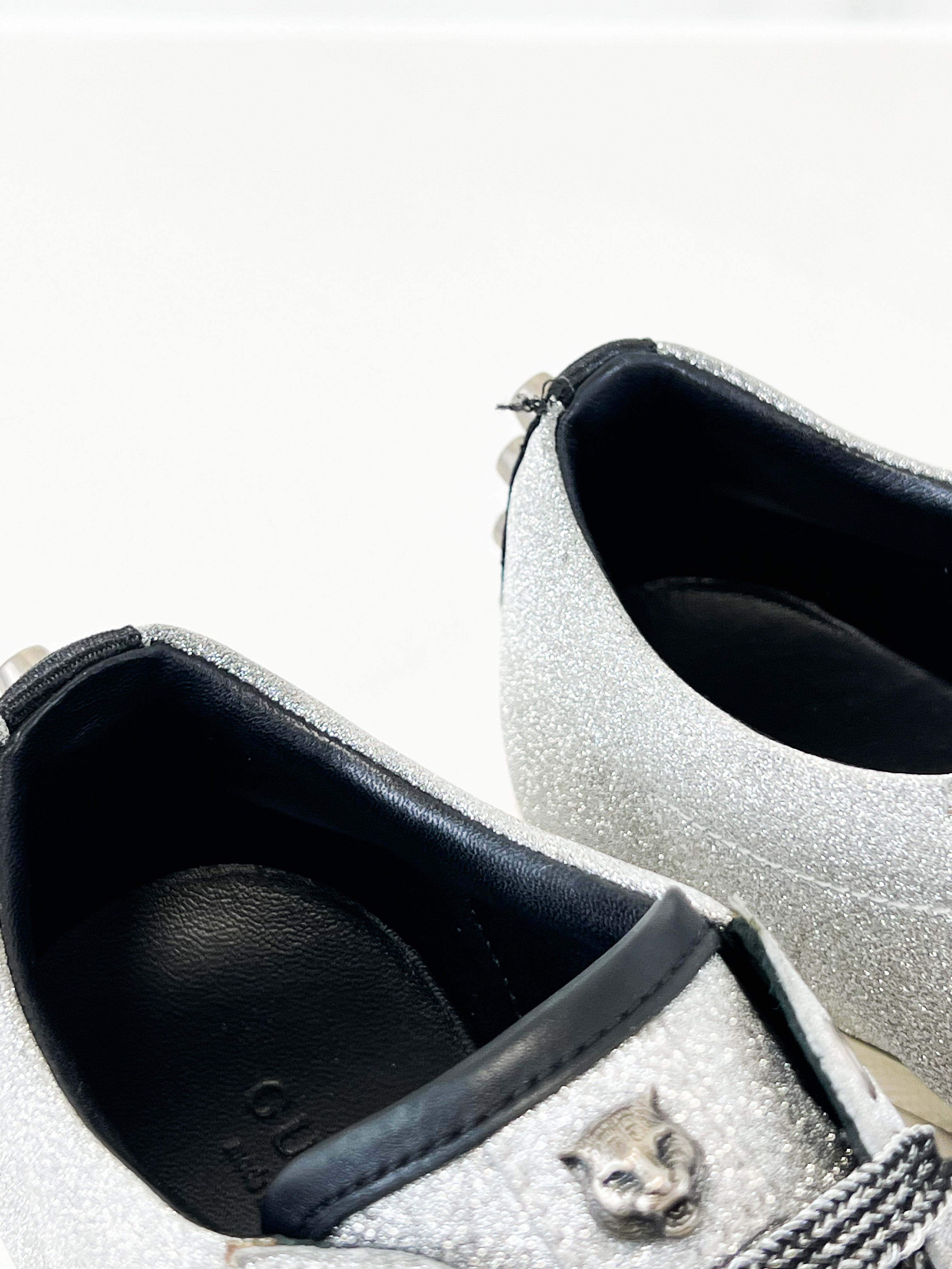 Gucci Bambi Silver Glitter GG Web Sneaker Size 37.5