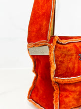 Chanel Vintage Orange Sheepskin Suede Logos Shoulder Bag