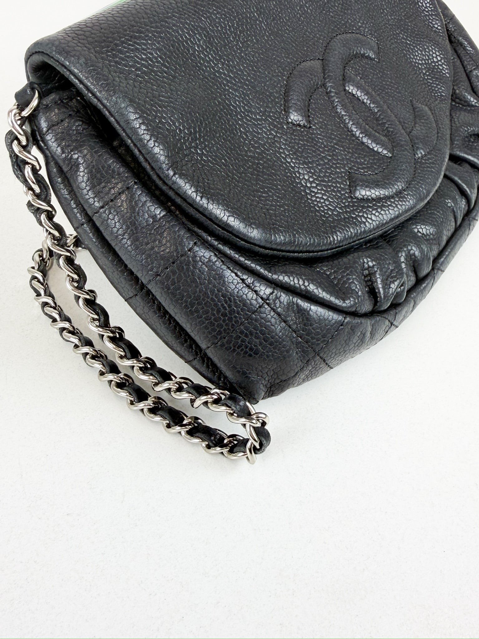 Chanel Black Half Moon Caviar CC WOC with SHW