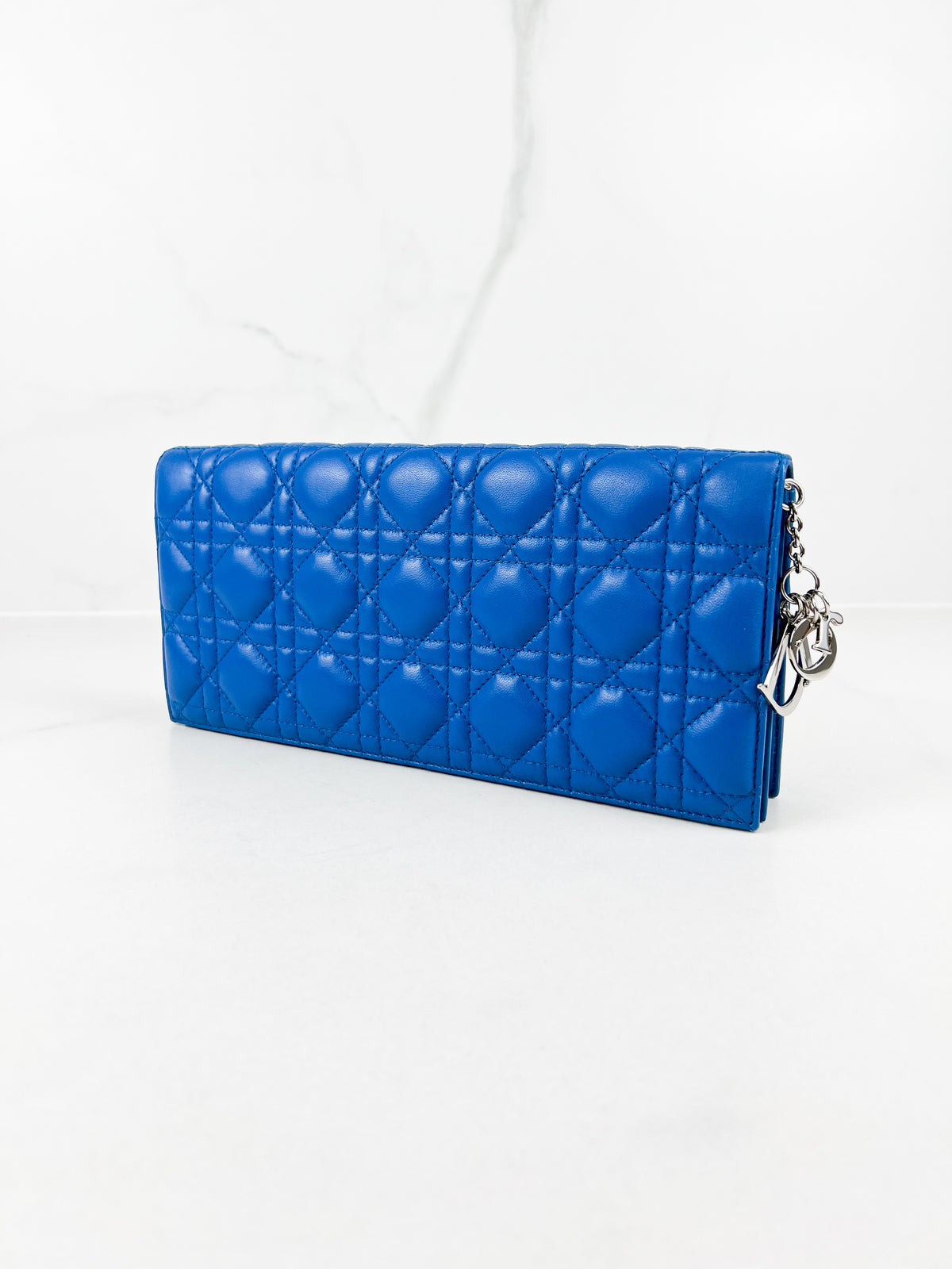 Christian Dior Cannage Lambskin Blue Clutch