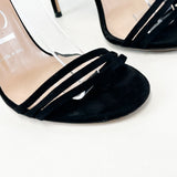 Gucci Black llse Suede Strap Peony Sandals Size 36