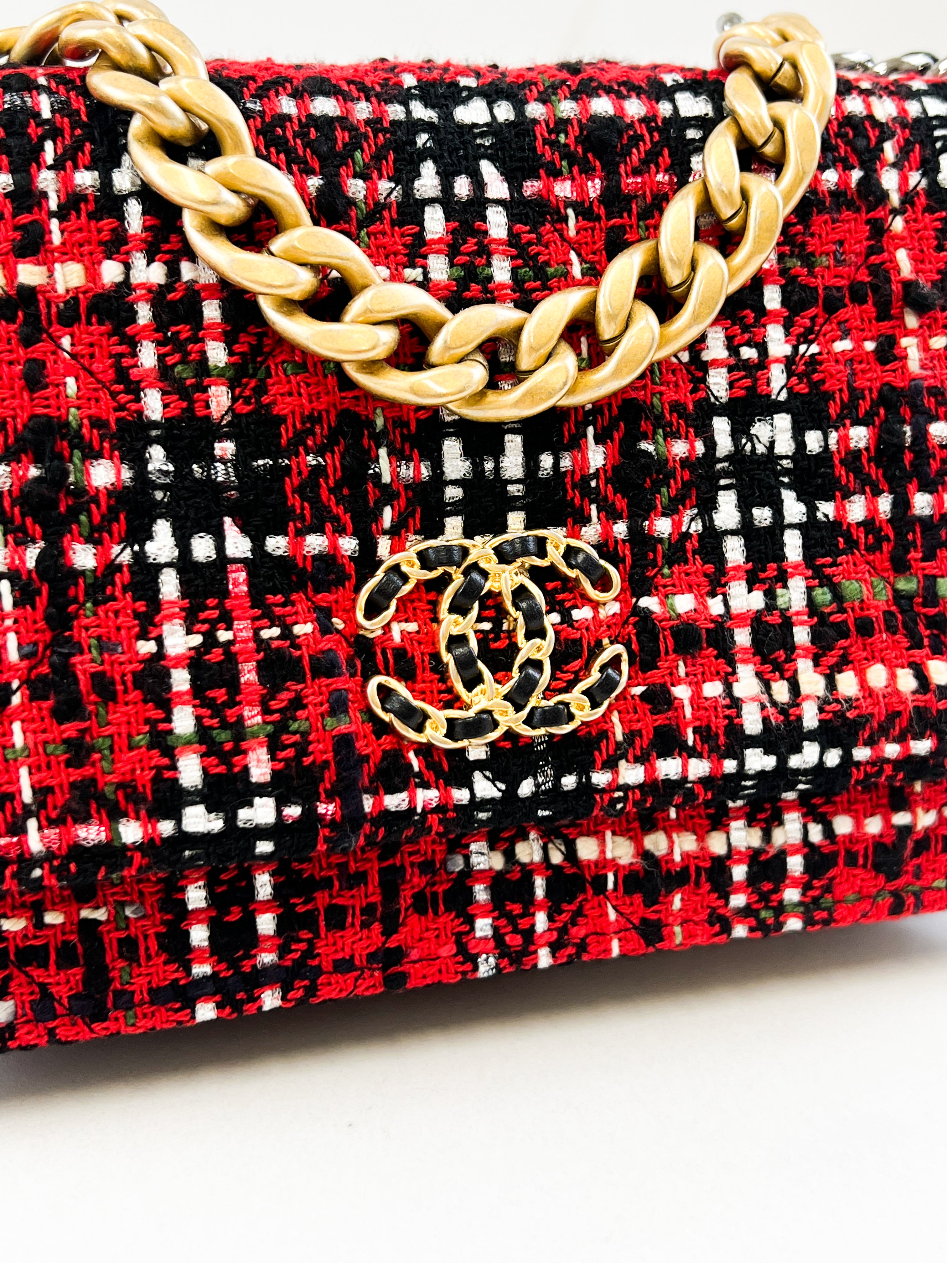 Chanel 19 Wool Tweed & Gold Tone Metal Wallet on Chain