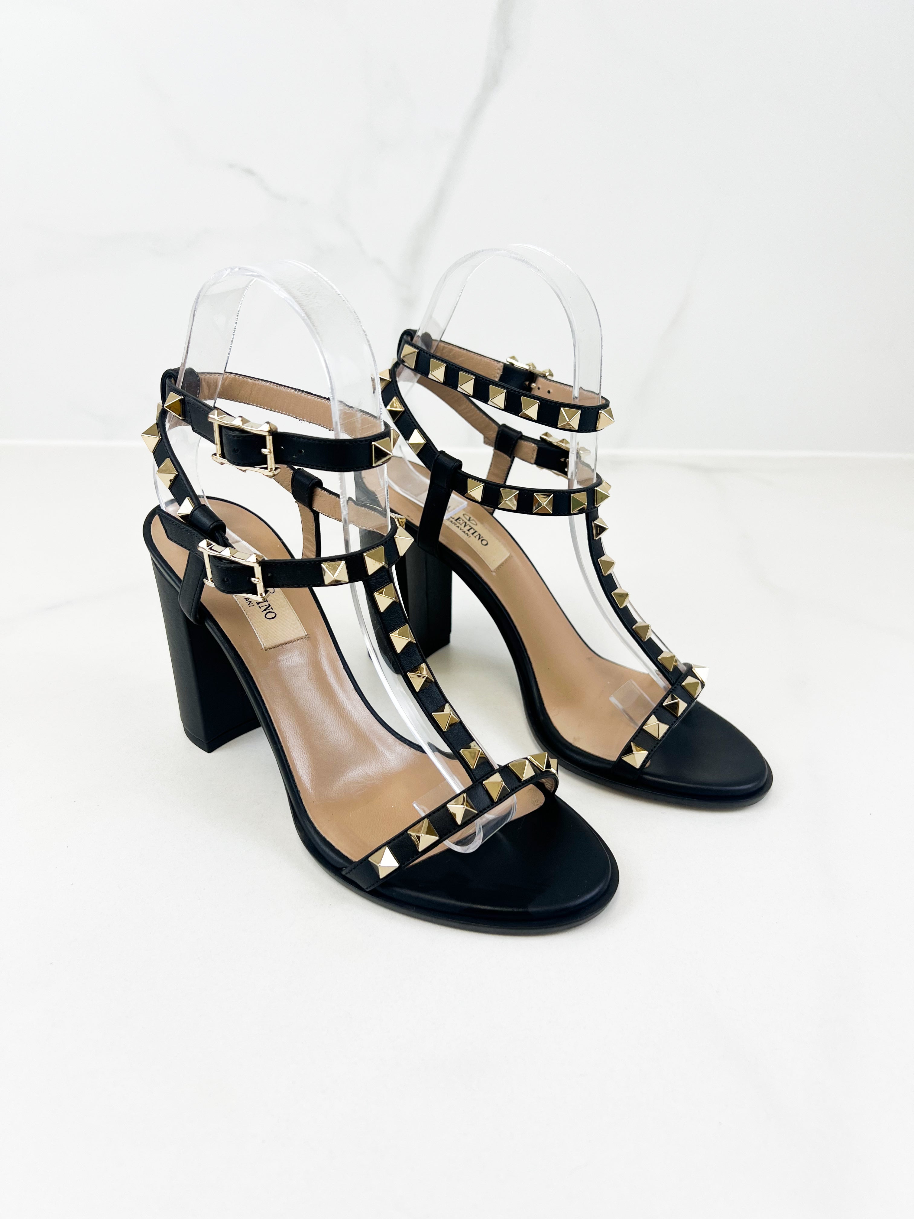 Valentino Rockstud Leather Block Sandals Size 36