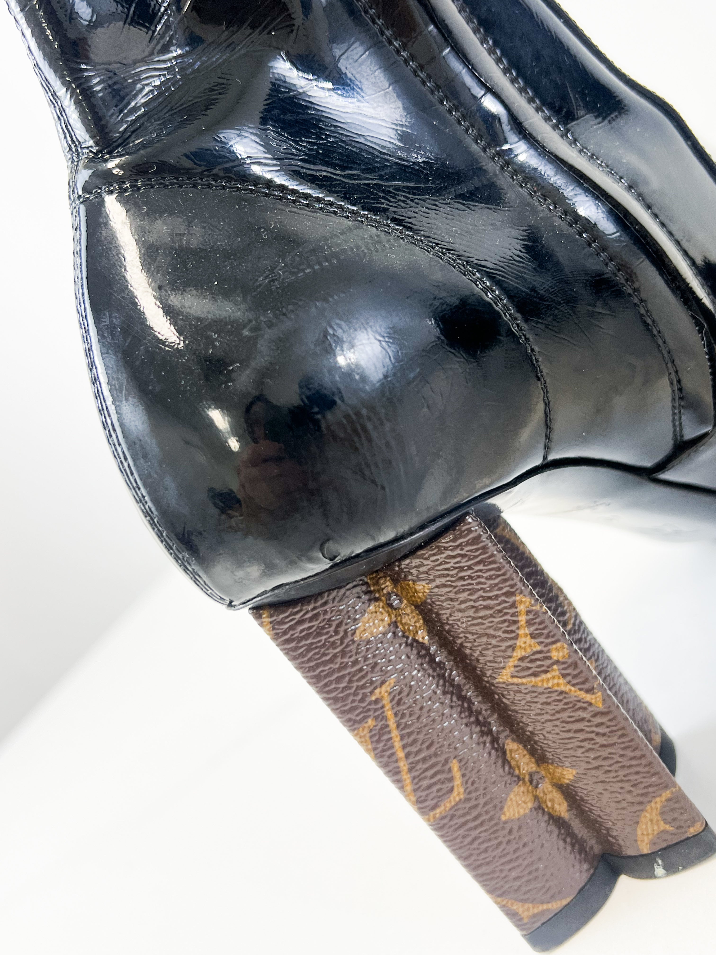 Louis Vuitton Silhouette Patent Heel Ankle Boots Size 37