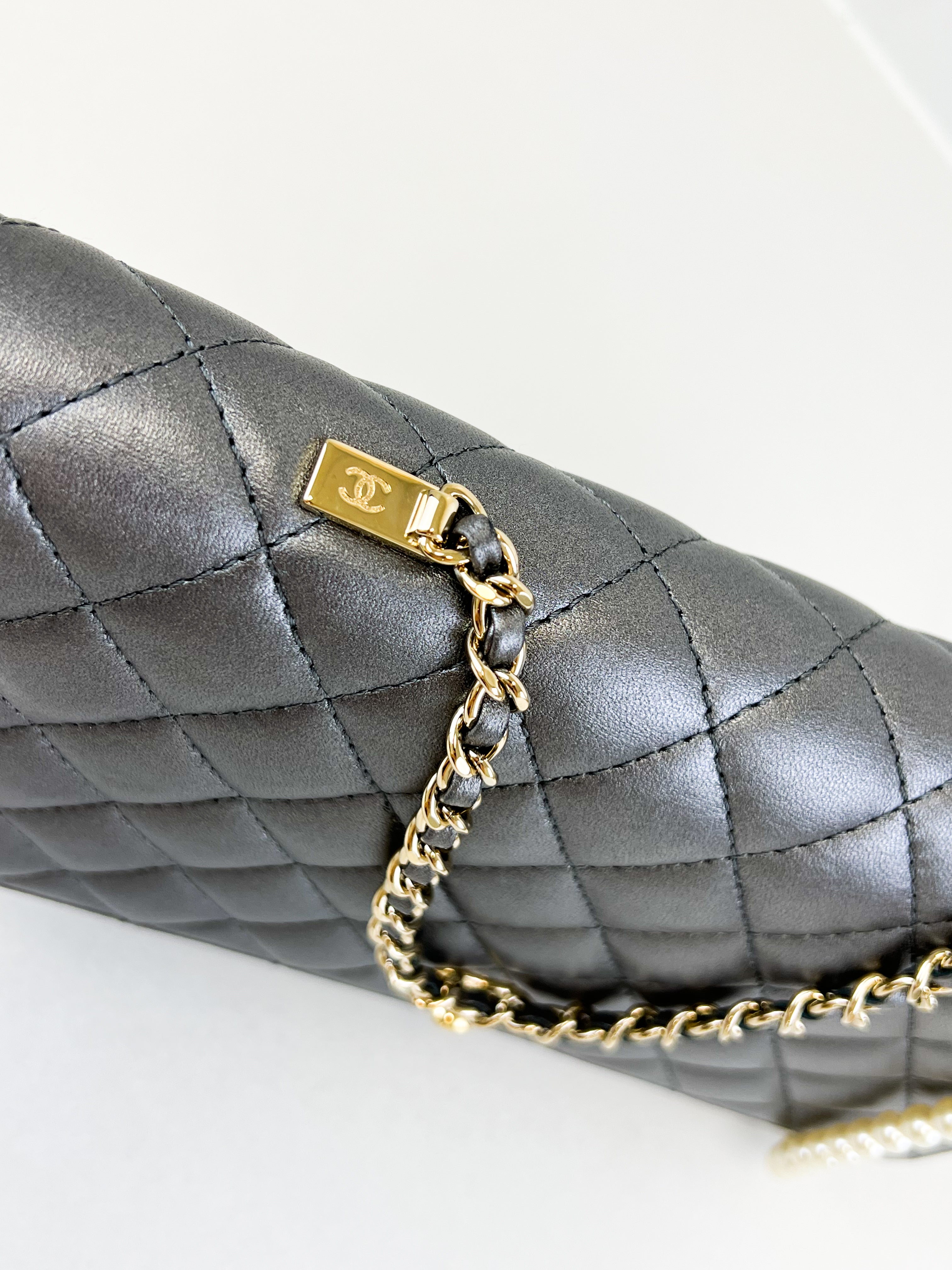 Chanel Silver Calfskin Large Shoulder Bag