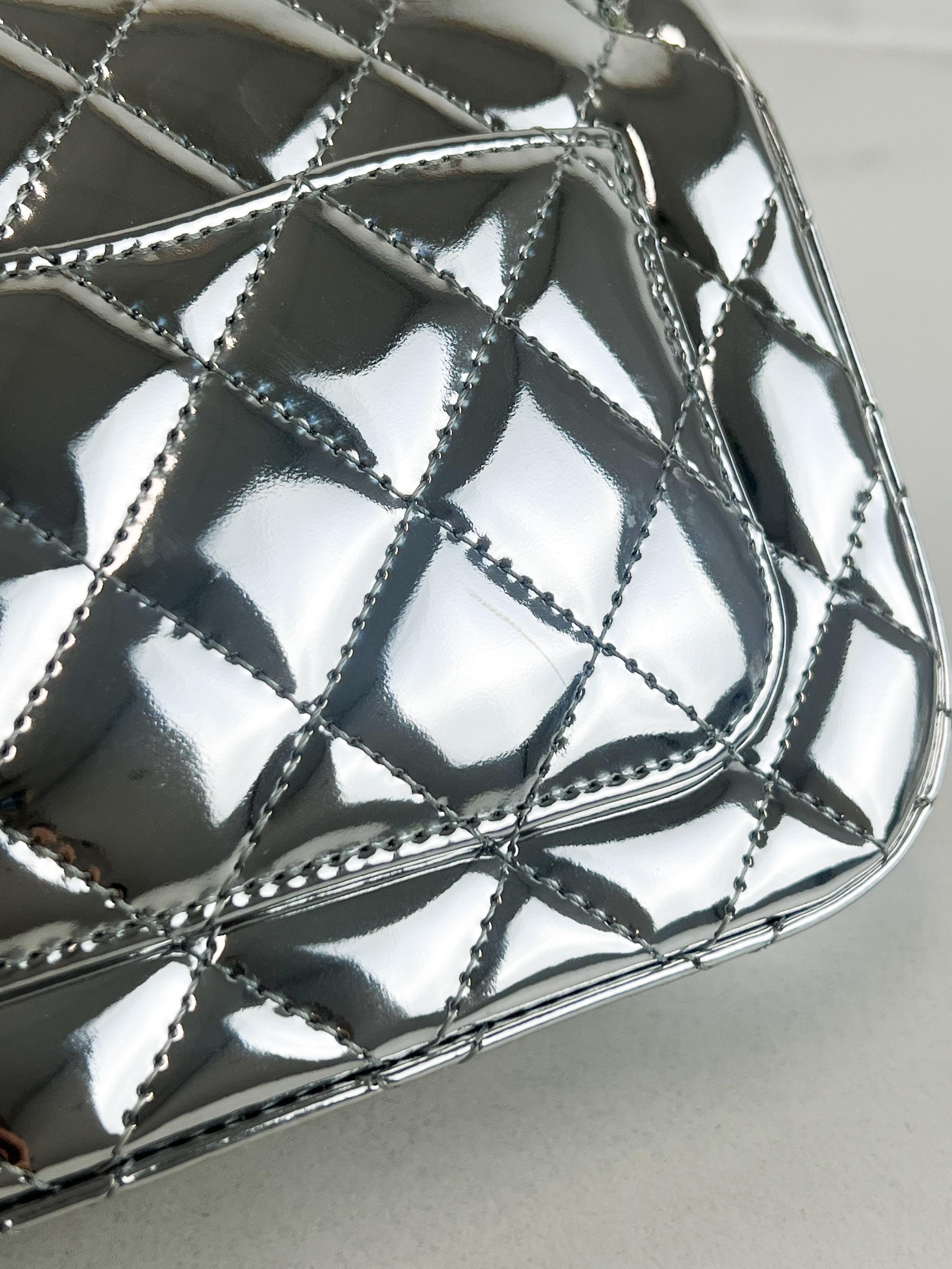 Chanel Patent Mini Square in Silver with SHW