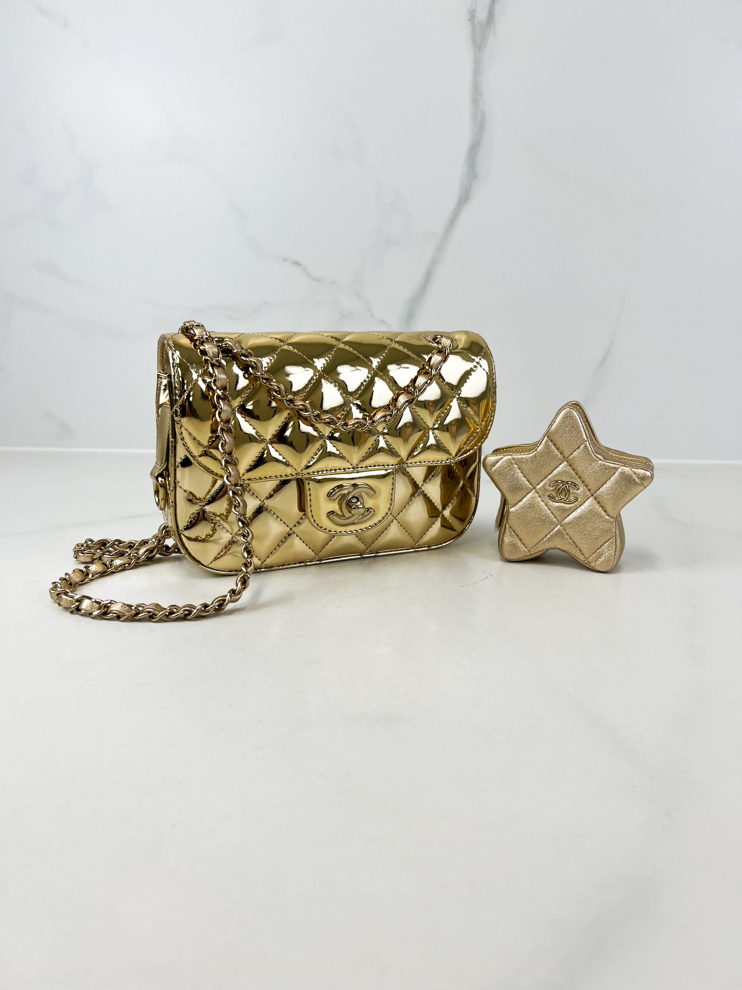 Chanel Patent Mini Square in Gold with GHW