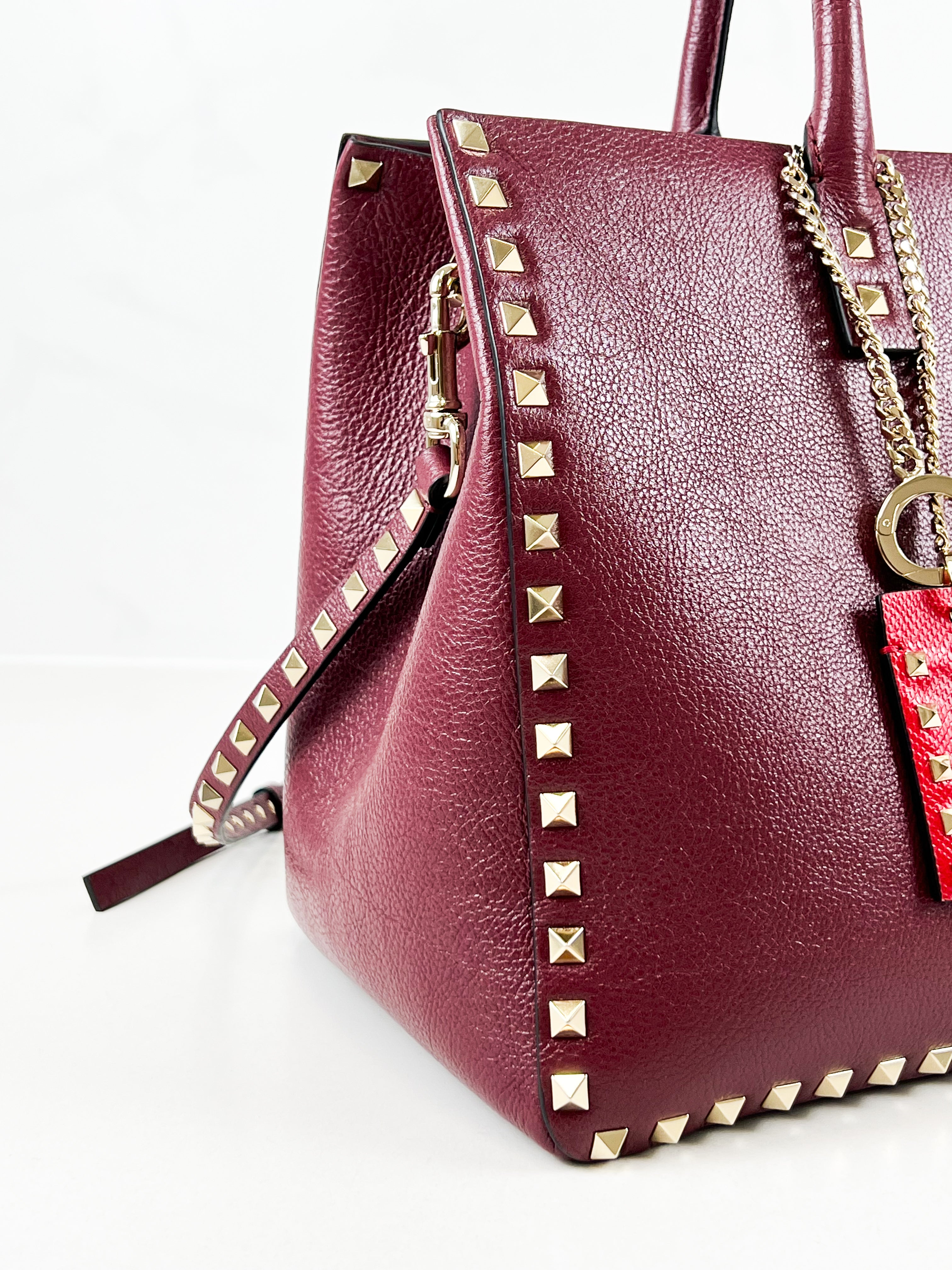Valentino Garavani Burgundy Rockstud Leather Tote