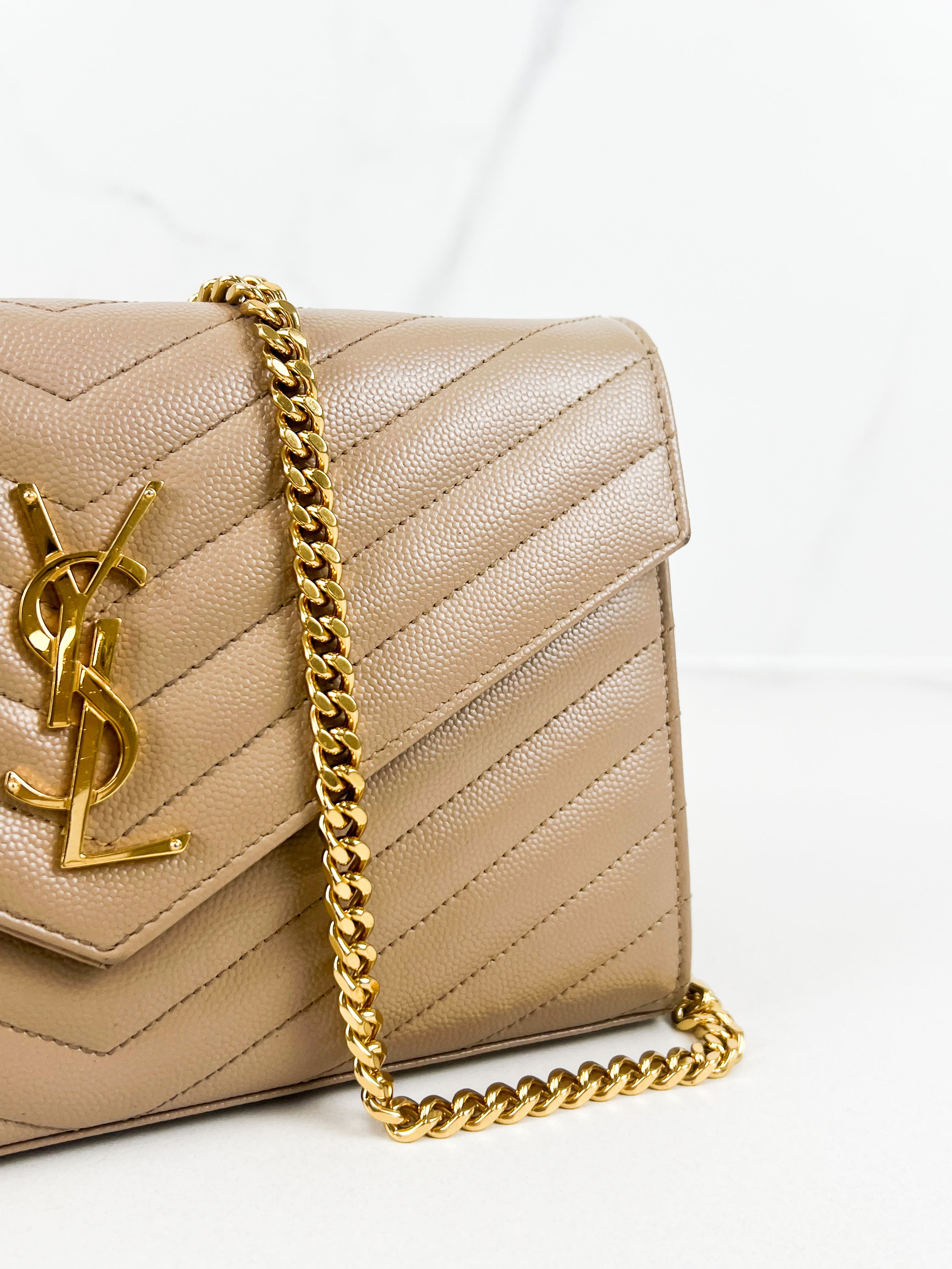 Saint Laurent Cassandra Matelasse Envelope Wallet on Chain