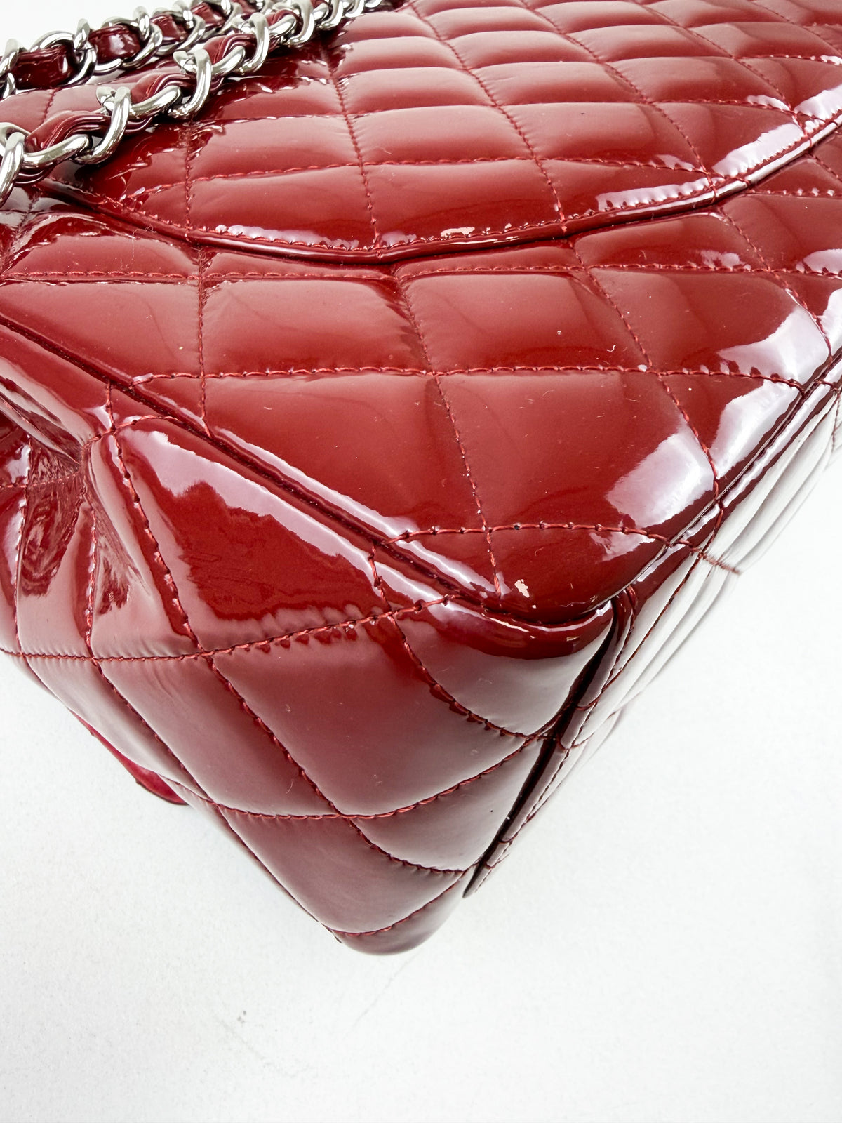 Chanel Red Patent Classic Jumbo Double Flap Bag