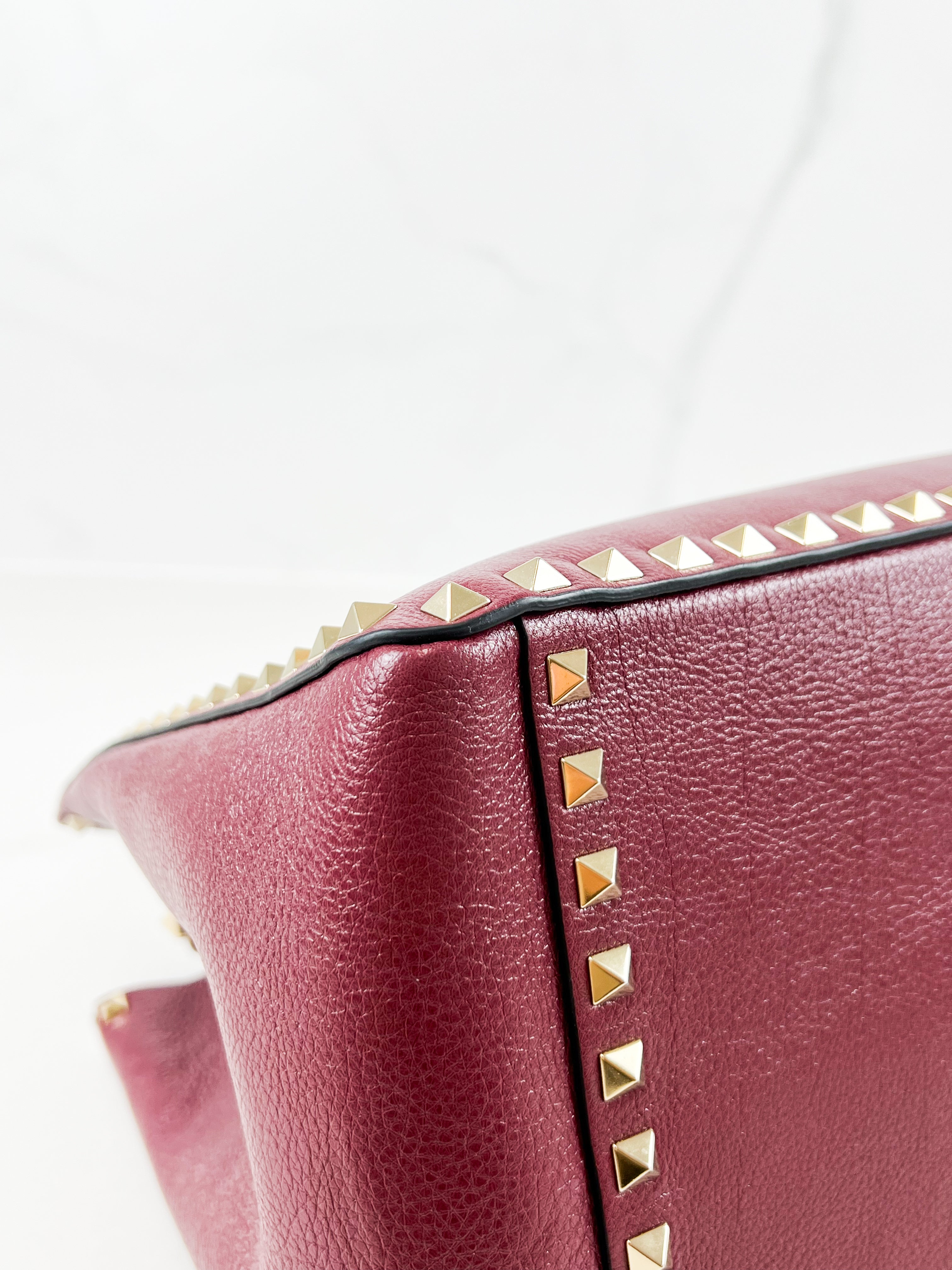 Valentino Garavani Burgundy Rockstud Leather Tote