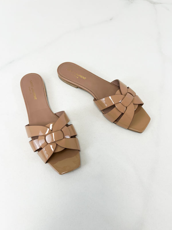 Saint Laurent Tribute Patent Flat Mules Size 39