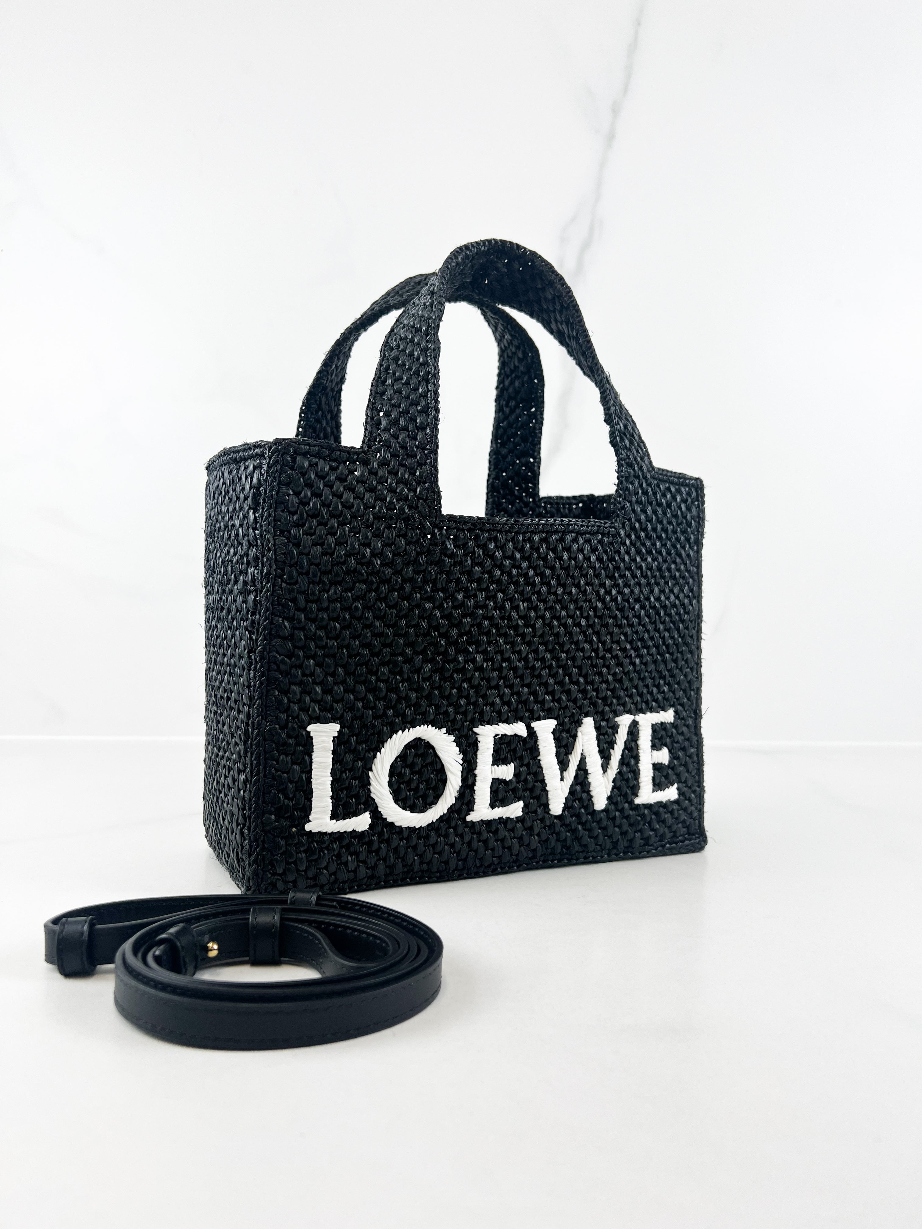 Loewe Mini Font Tote Raffia