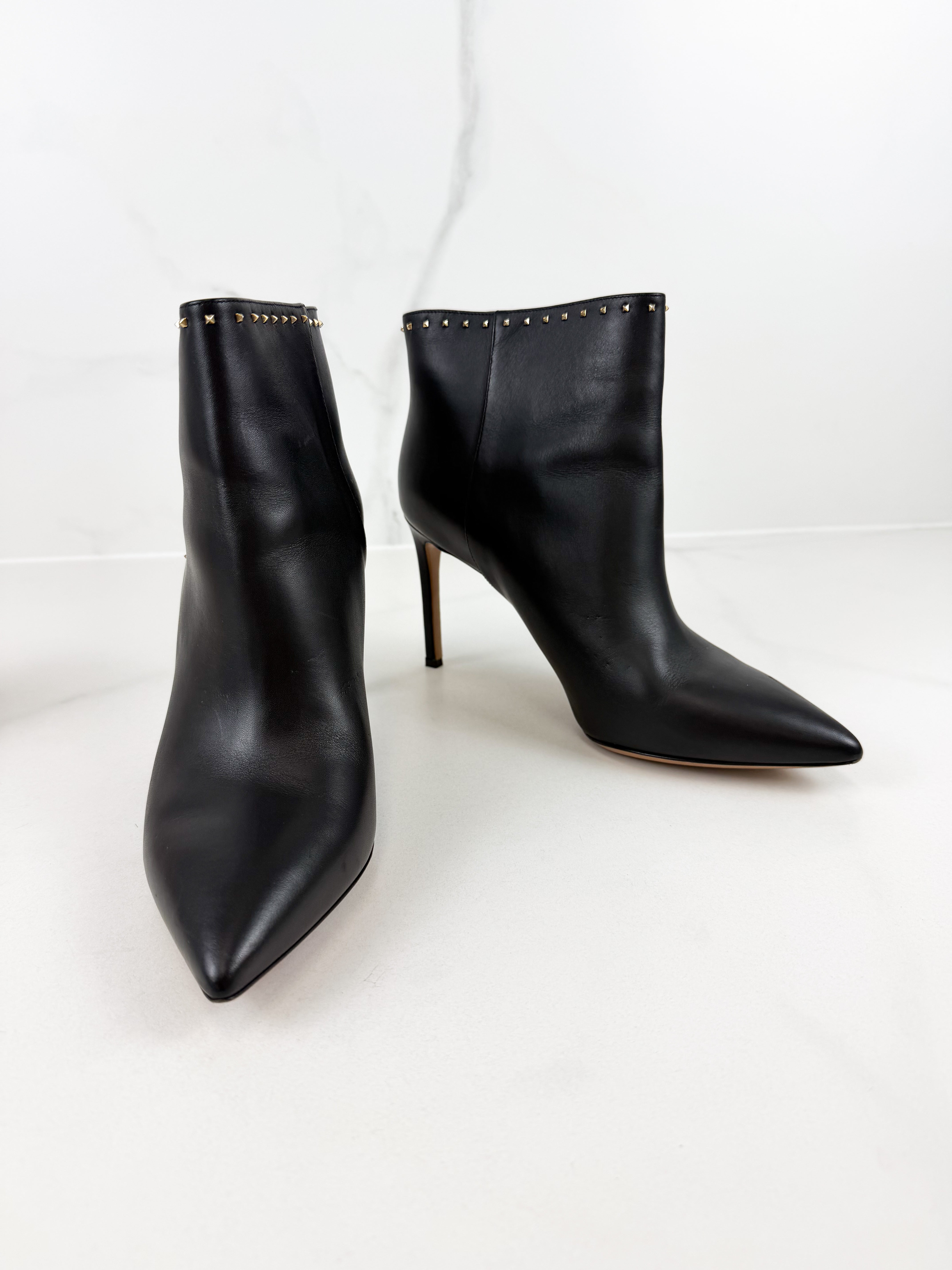 Valentino Black Leather Ankle Boots Size 40.5