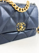 Chanel Navy Small Lambskin 19 with Gold & Silver Tone Hardware
