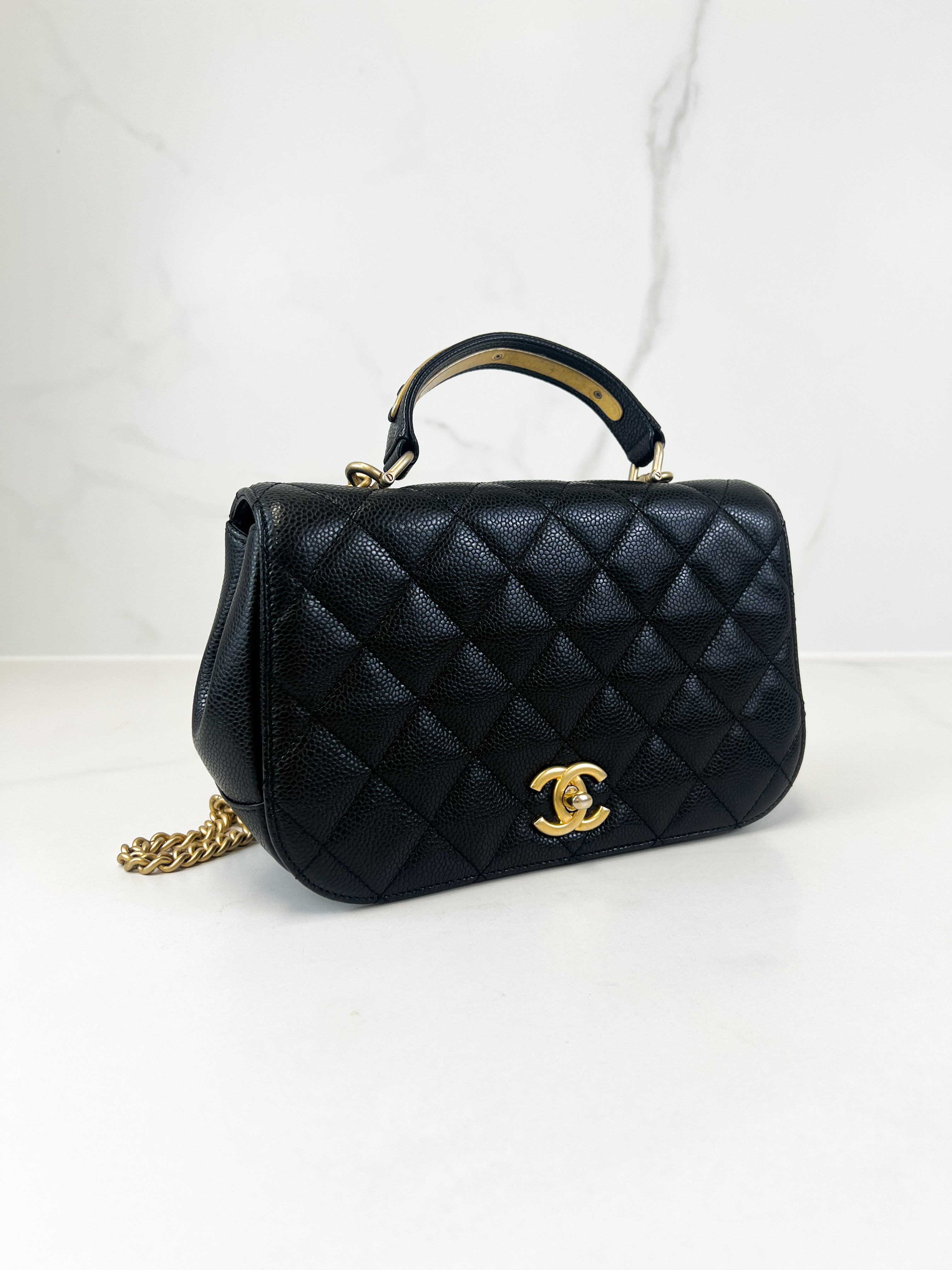 Chanel Caviar Top Handle Flap Shoulder Bag