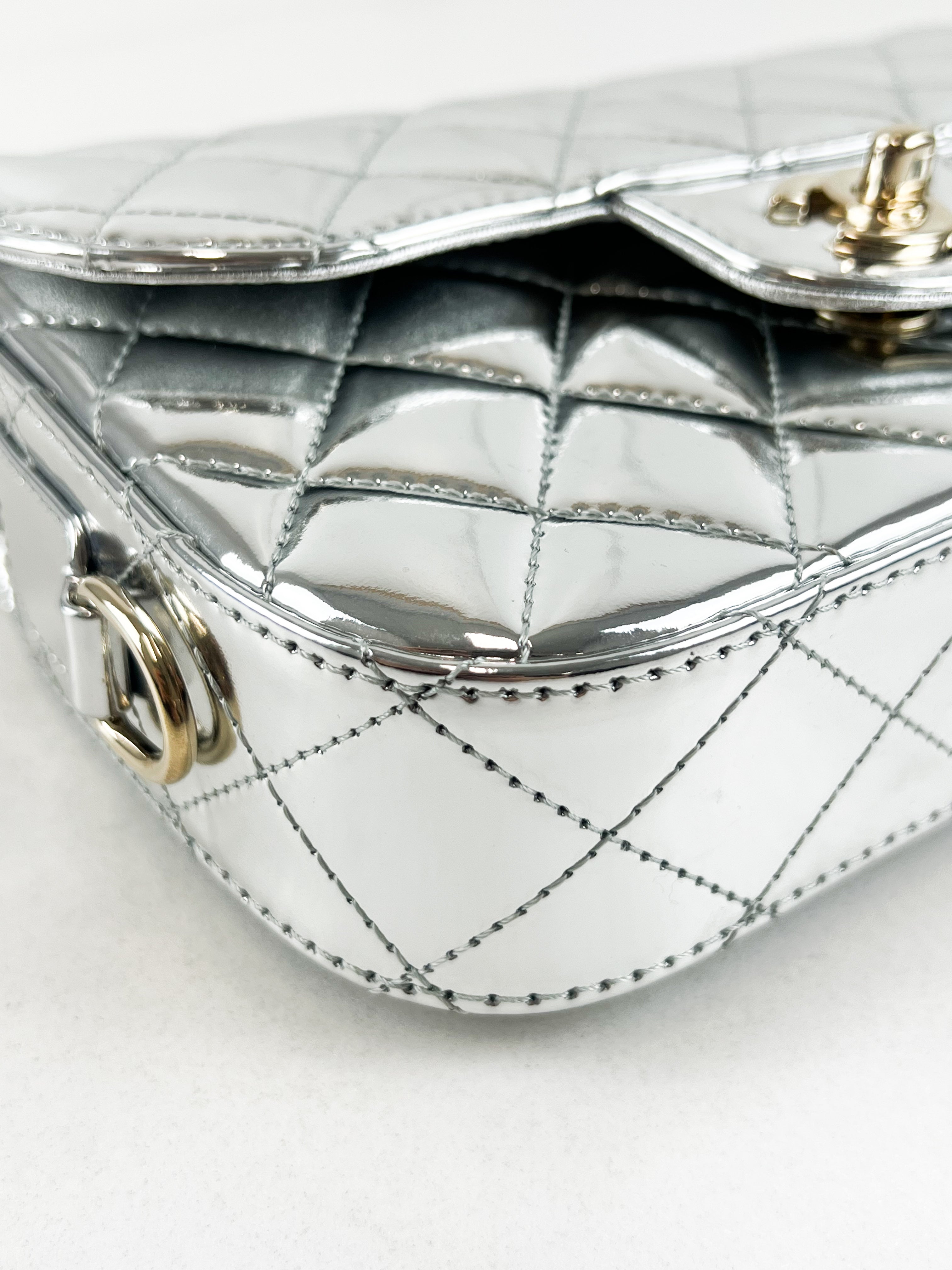 Chanel Patent Mini Square in Silver with SHW