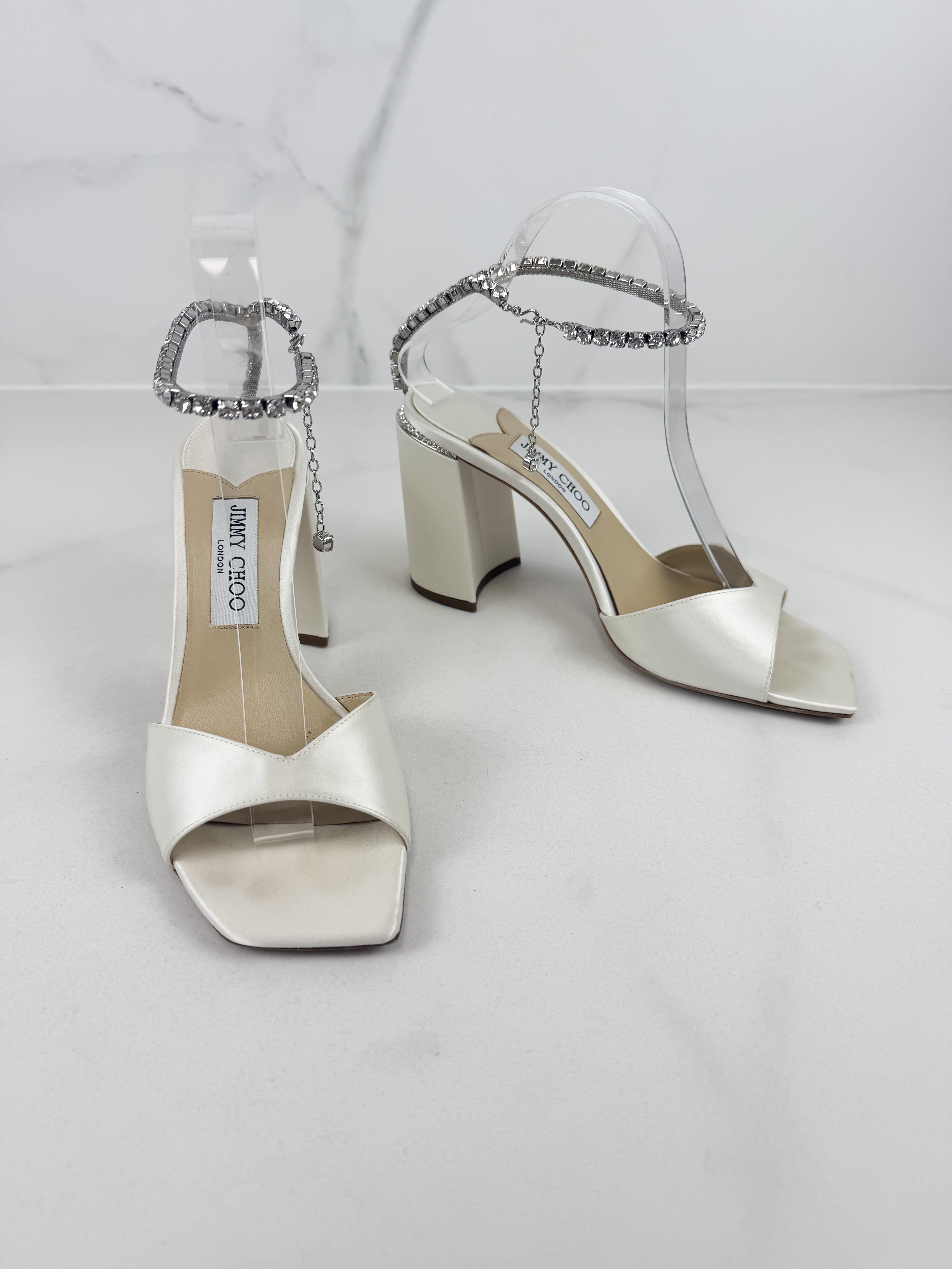 Jimmy Choo Ivory Saeda 85 Sandal Block Heel Size 40
