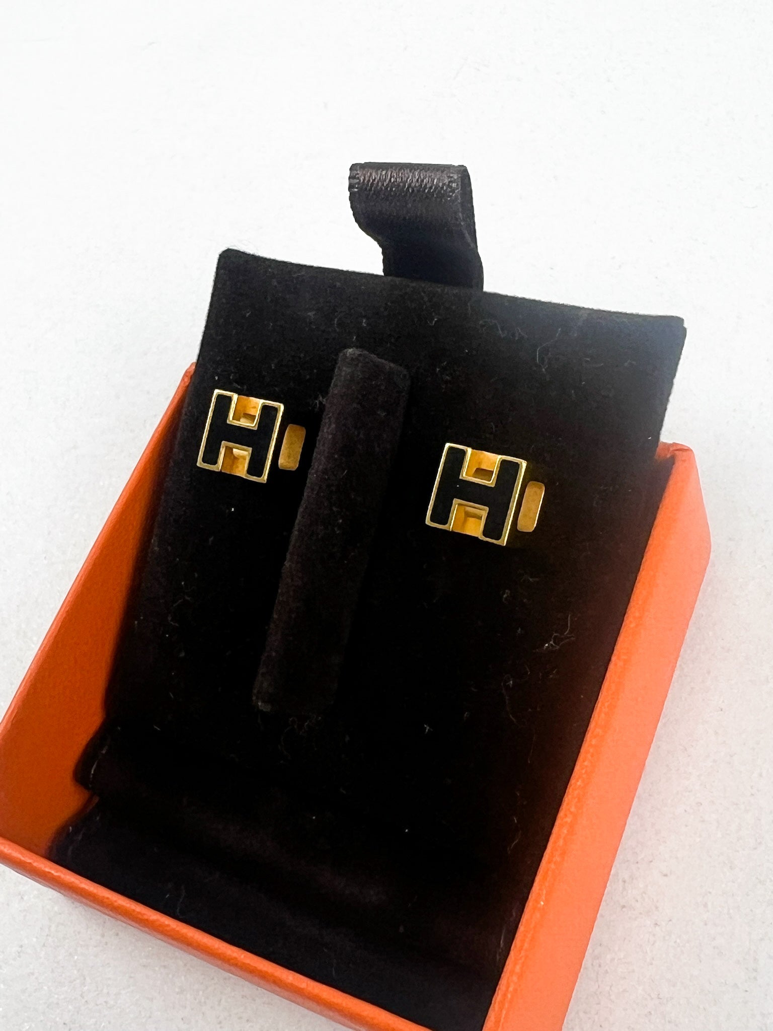 Hermes Cage d'H Earrings in Noir