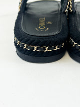 Chanel Black/Gold Woven Slides Size 38