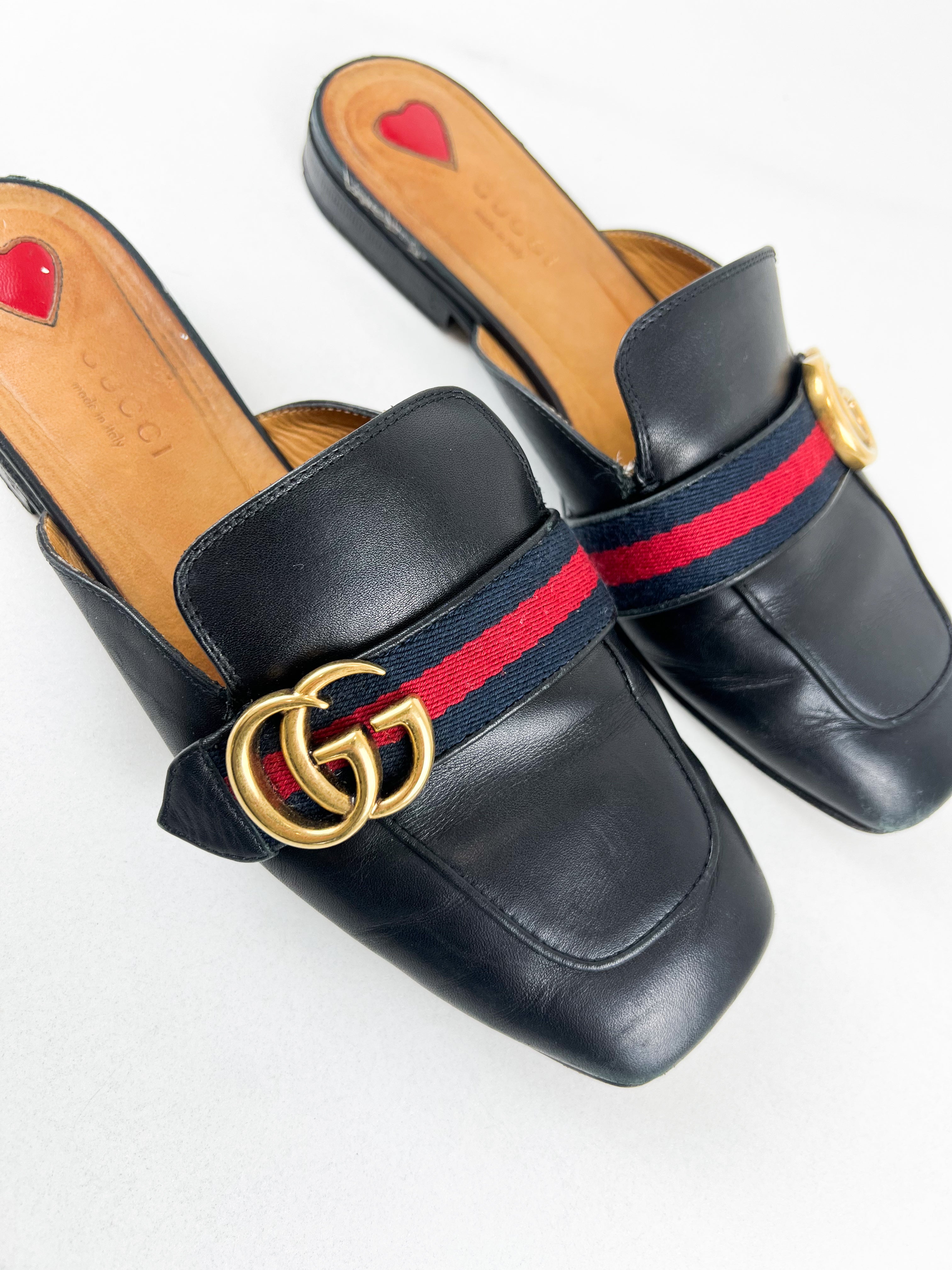 Gucci GG Peyton Leather Mules Size 37