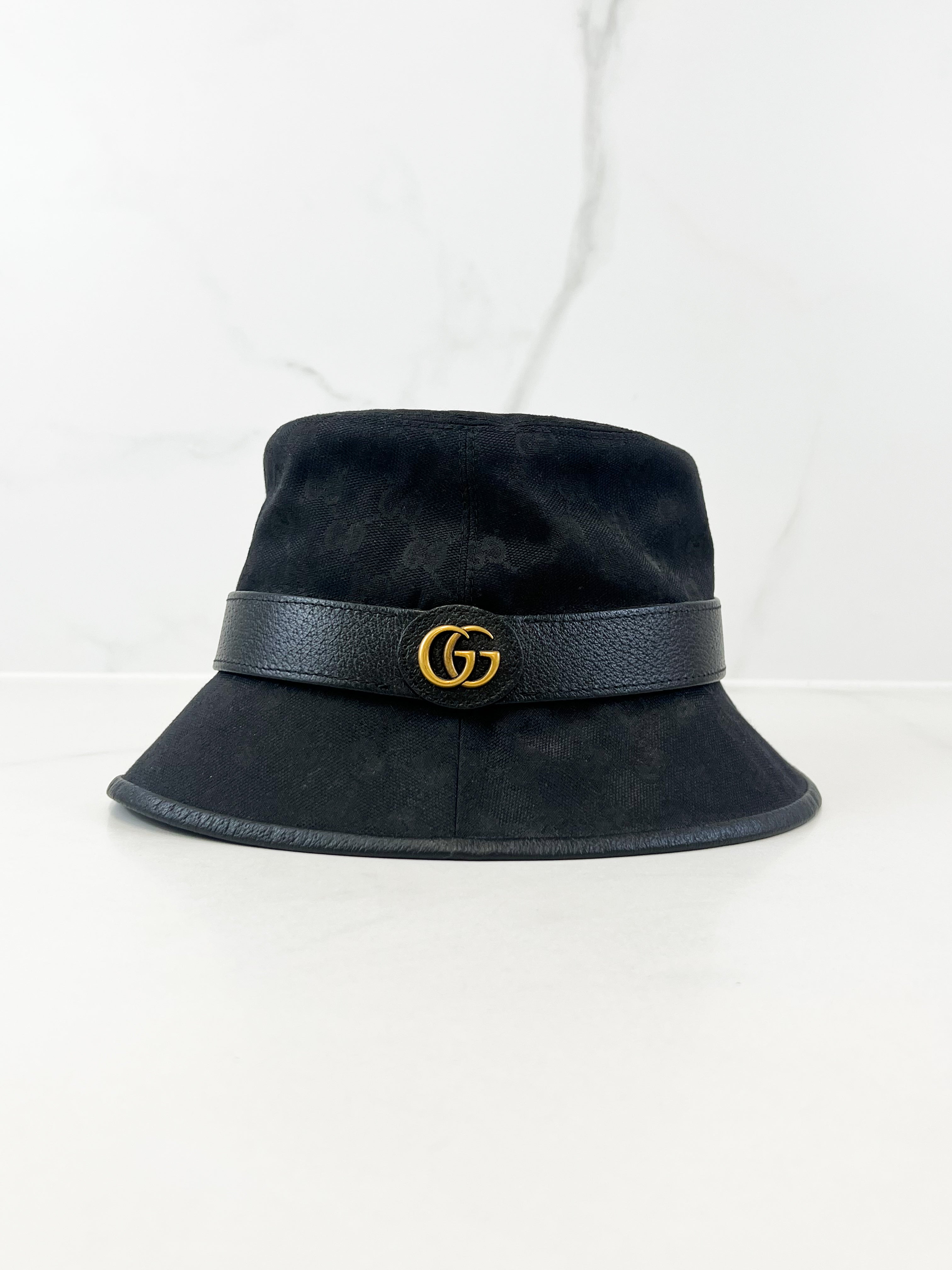 Gucci Leather Trimmed Monogrammed Canvas Bucket Hat
