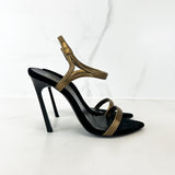 Saint Laurent Talitha Metallic Leather Sandal in Black & Gold Size 36