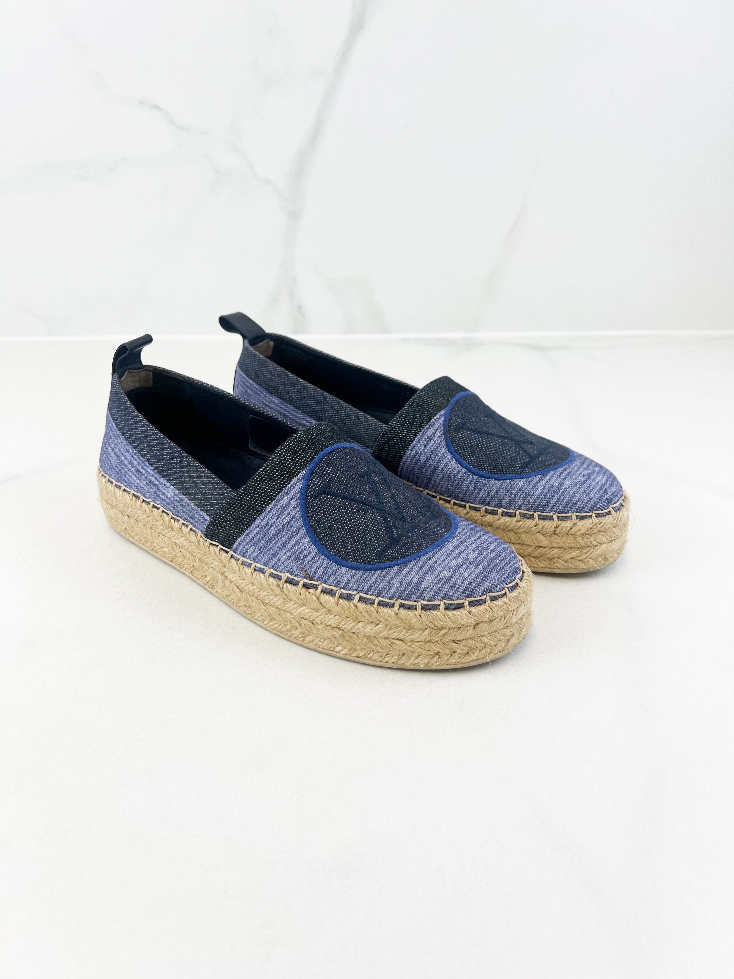 Louis Vuitton Logo Espadrille in Blue Canvas Size 38