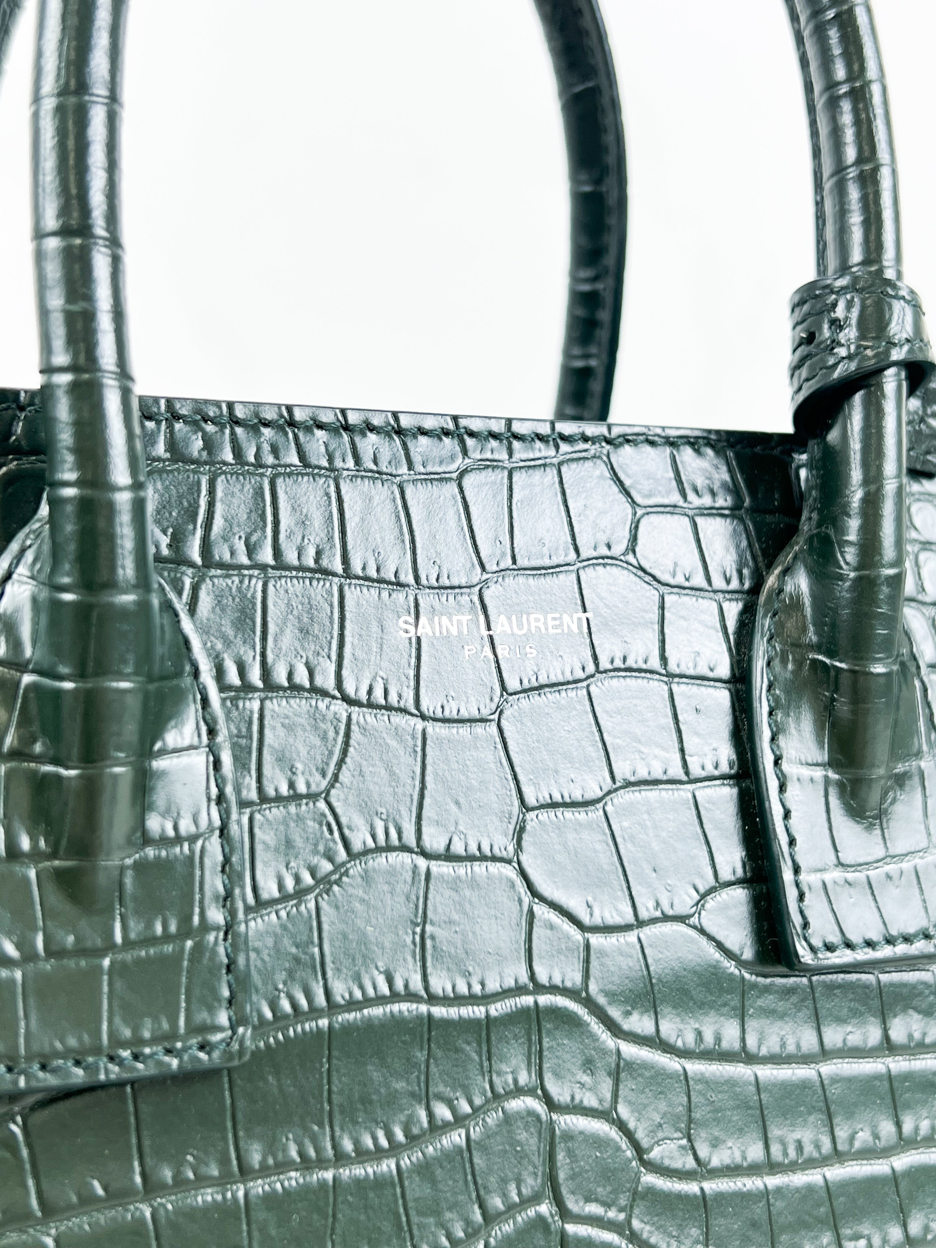 Saint Laurent Sac De Jour Small in Dark Green Croc Leather
