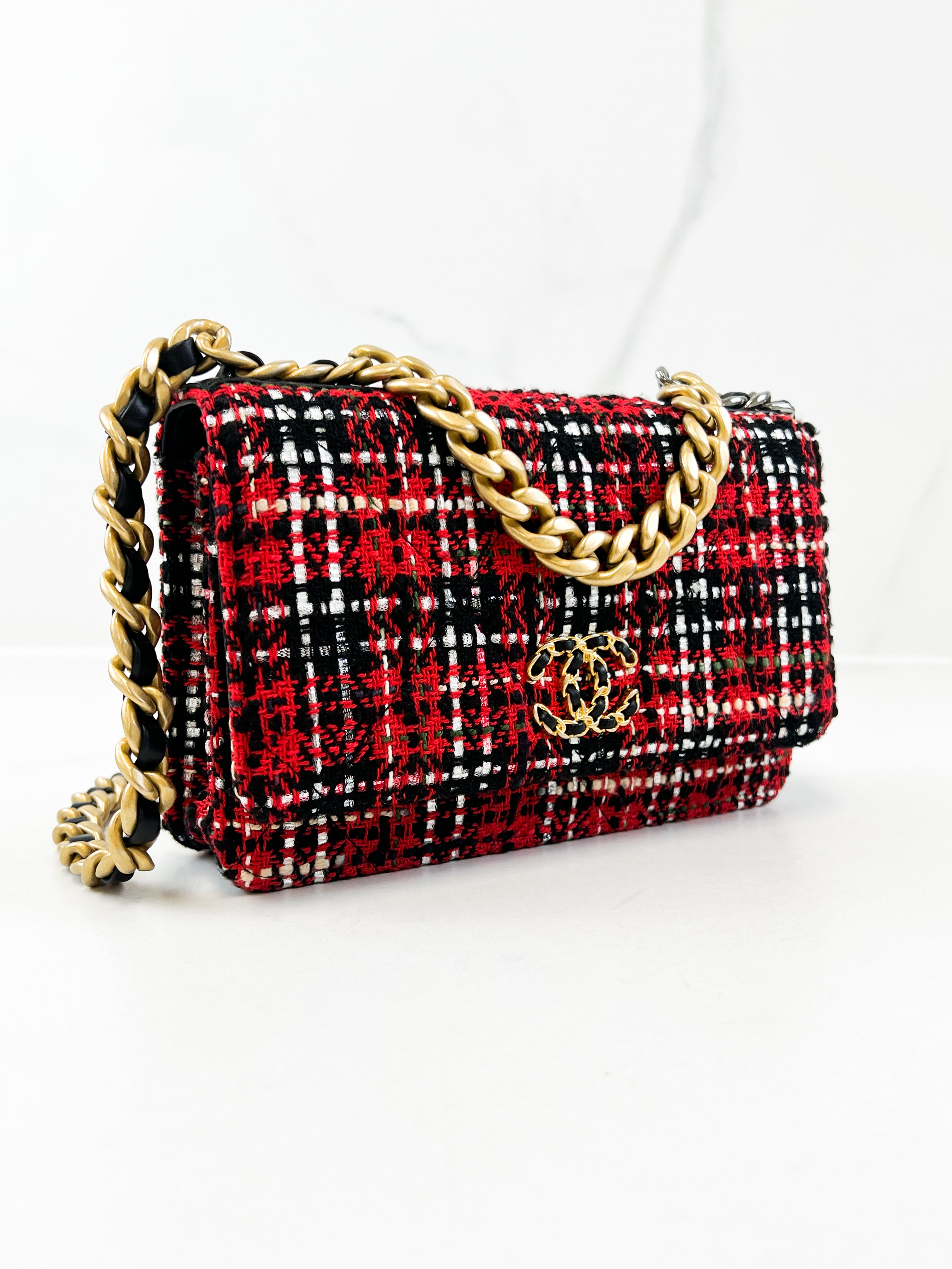 Chanel 19 Wool Tweed & Gold Tone Metal Wallet on Chain