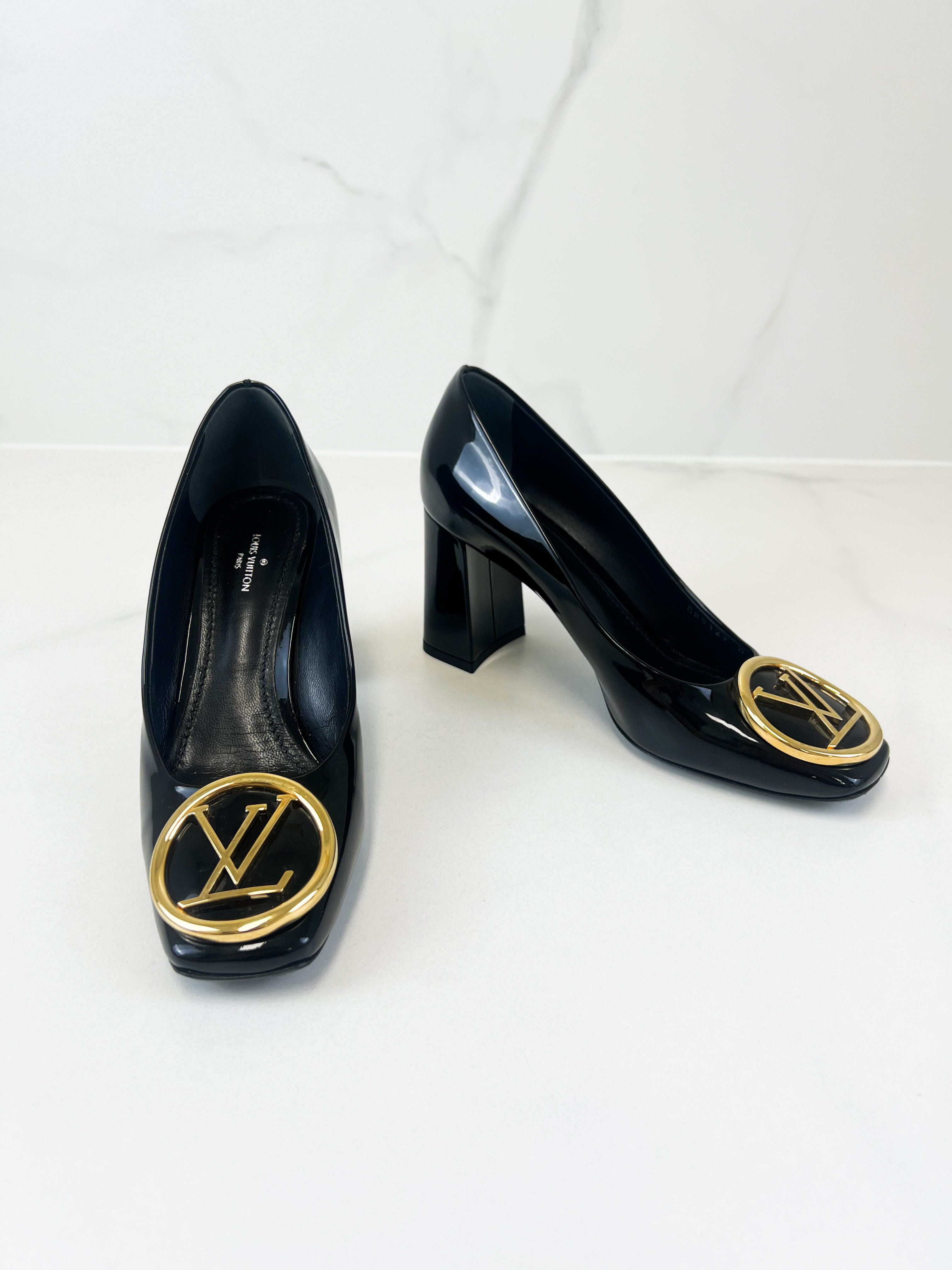 Louis Vuitton Patent Black Madeleine Pump Size 37