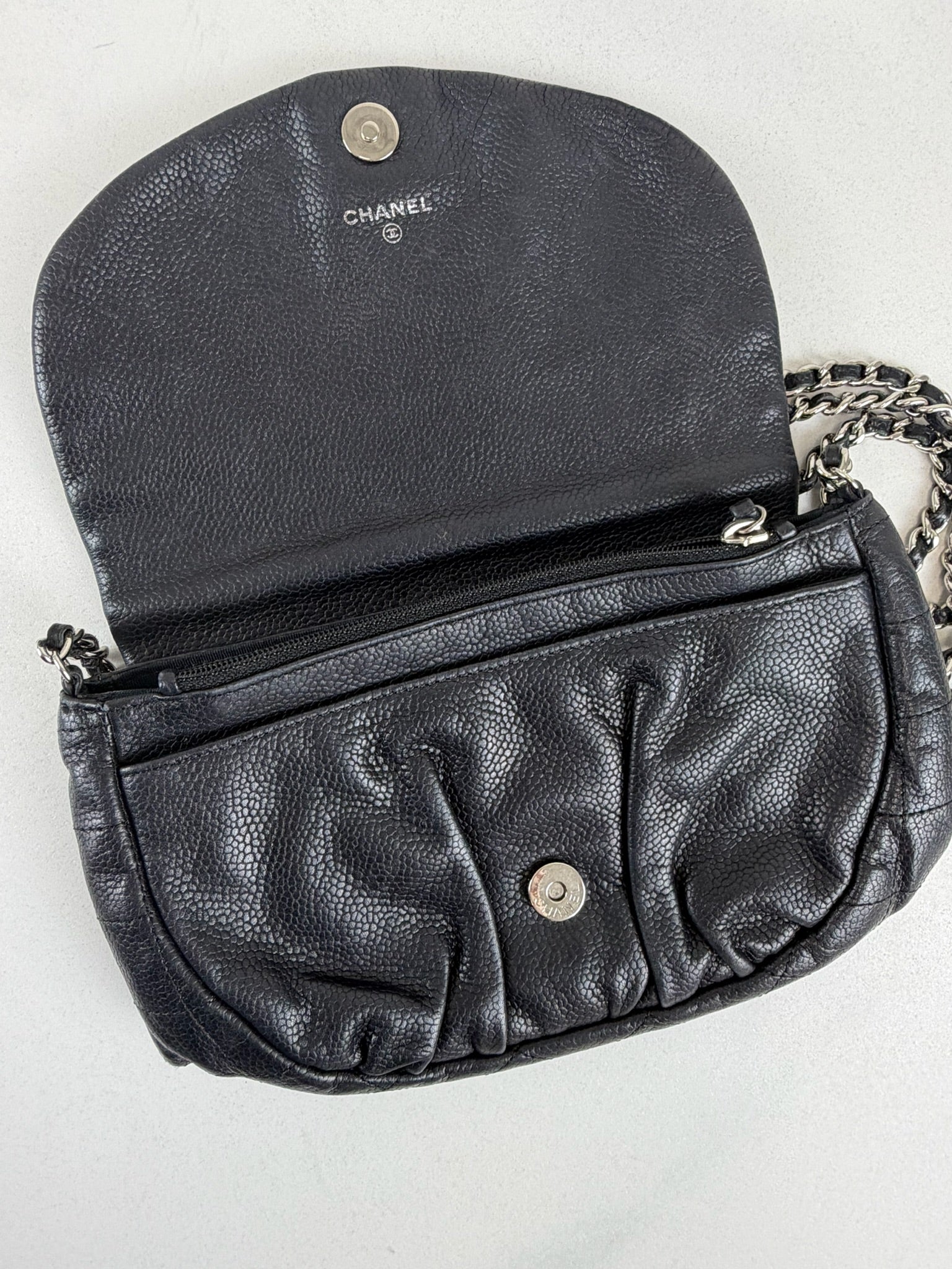 Chanel Black Half Moon Caviar CC WOC with SHW