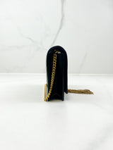 Saint Laurent Black Calfskin Monogram Kate Tassel Chain Wallet GHW