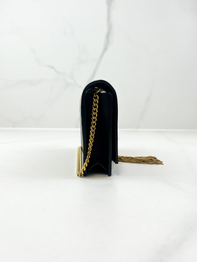 Saint Laurent Black Calfskin Monogram Kate Tassel Chain Wallet GHW