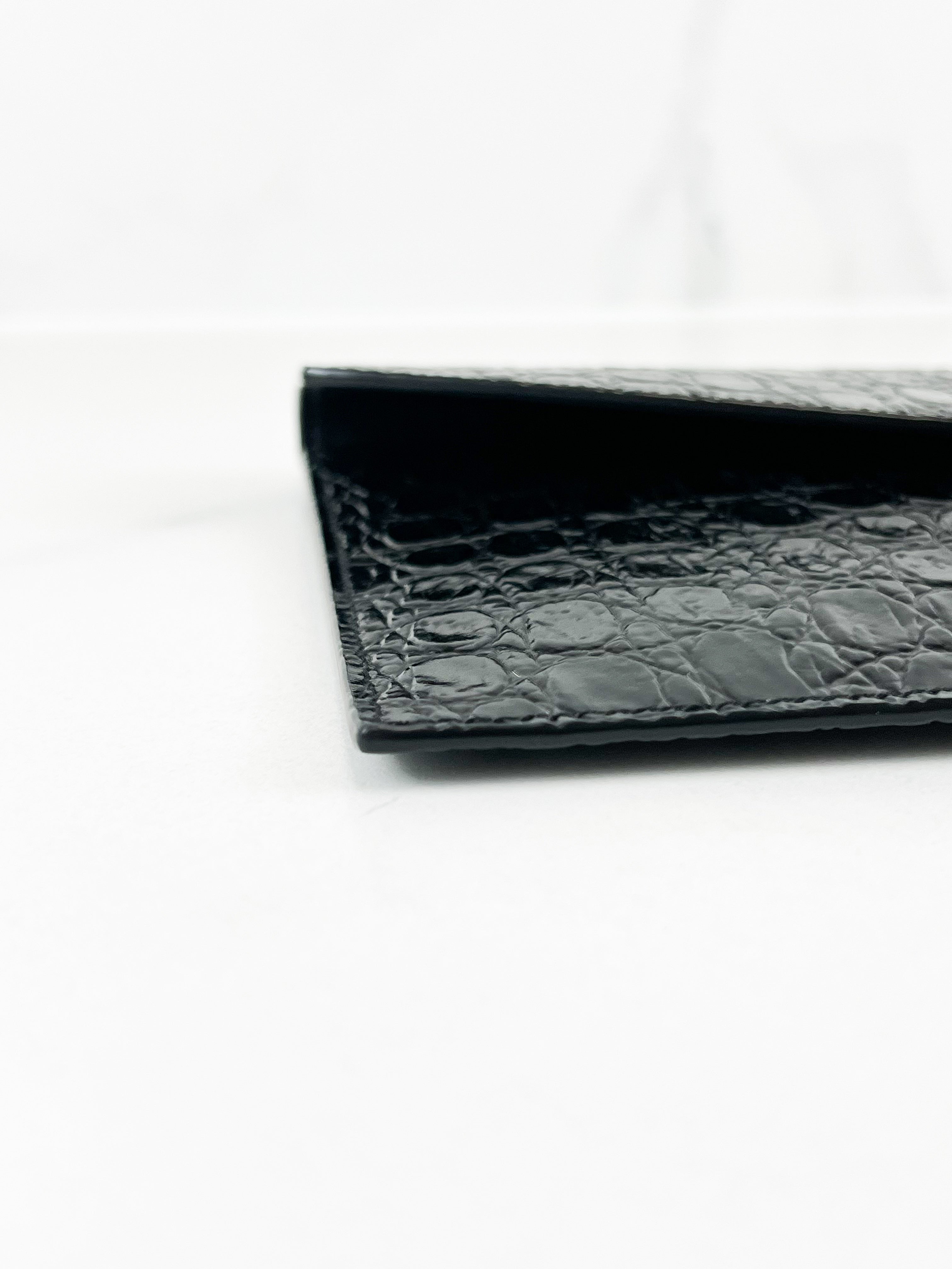 Saint Laurent Black Croc Uptown Envelope Clutch