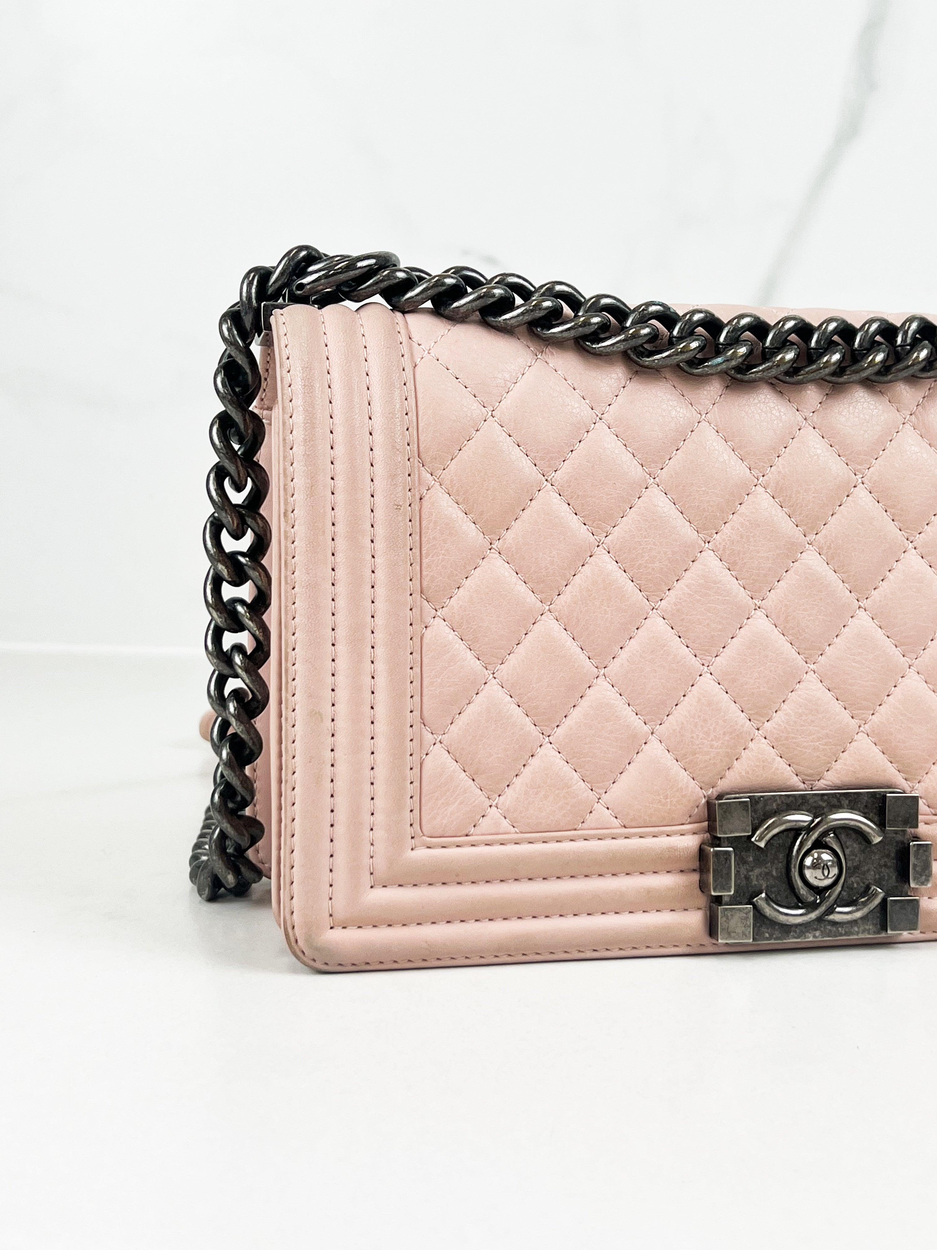 Chanel Old Medium Boy Bag in Pink Quilted Calfskin with Ruthenium Hardware