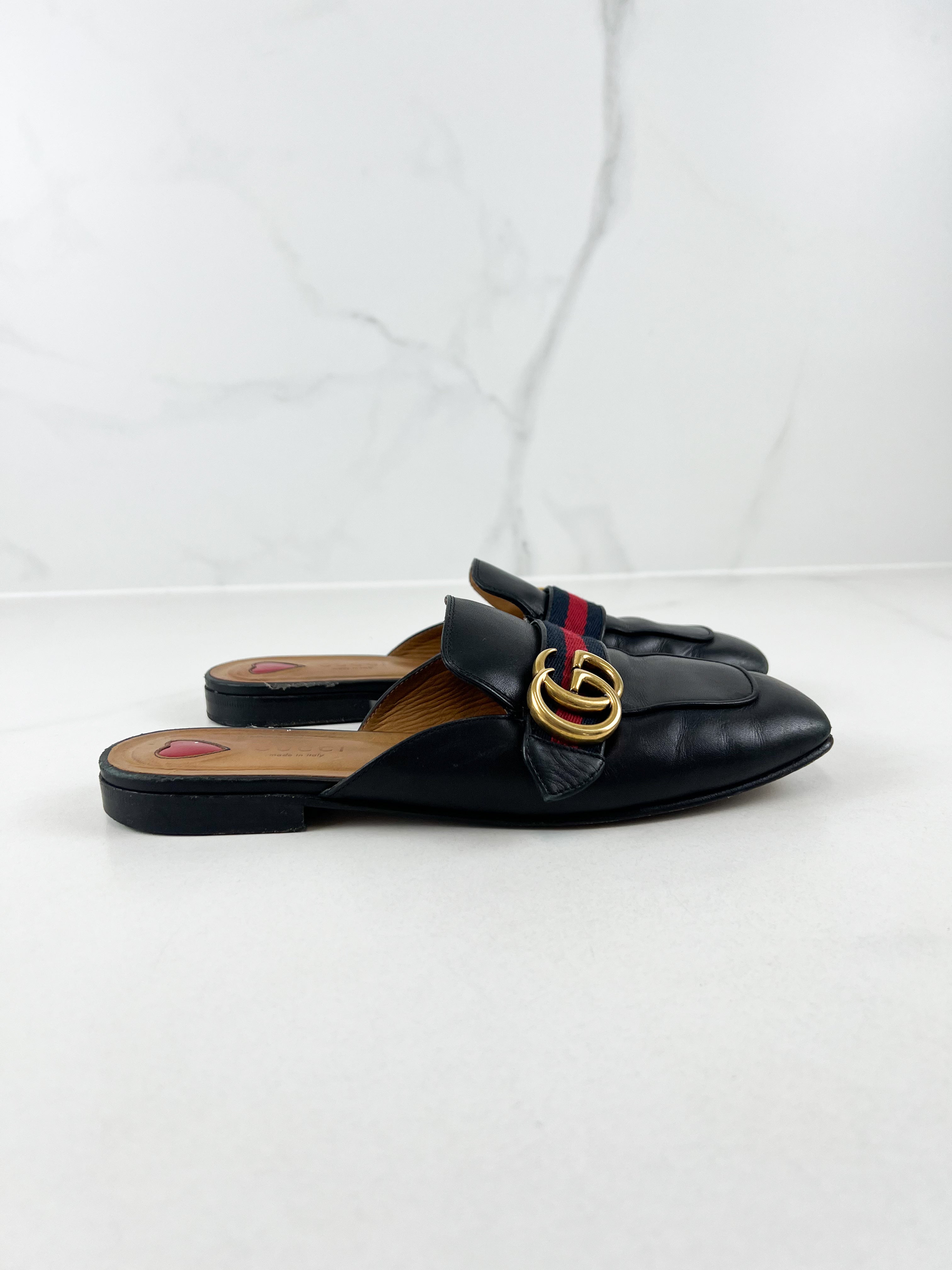 Gucci GG Peyton Leather Mules Size 37