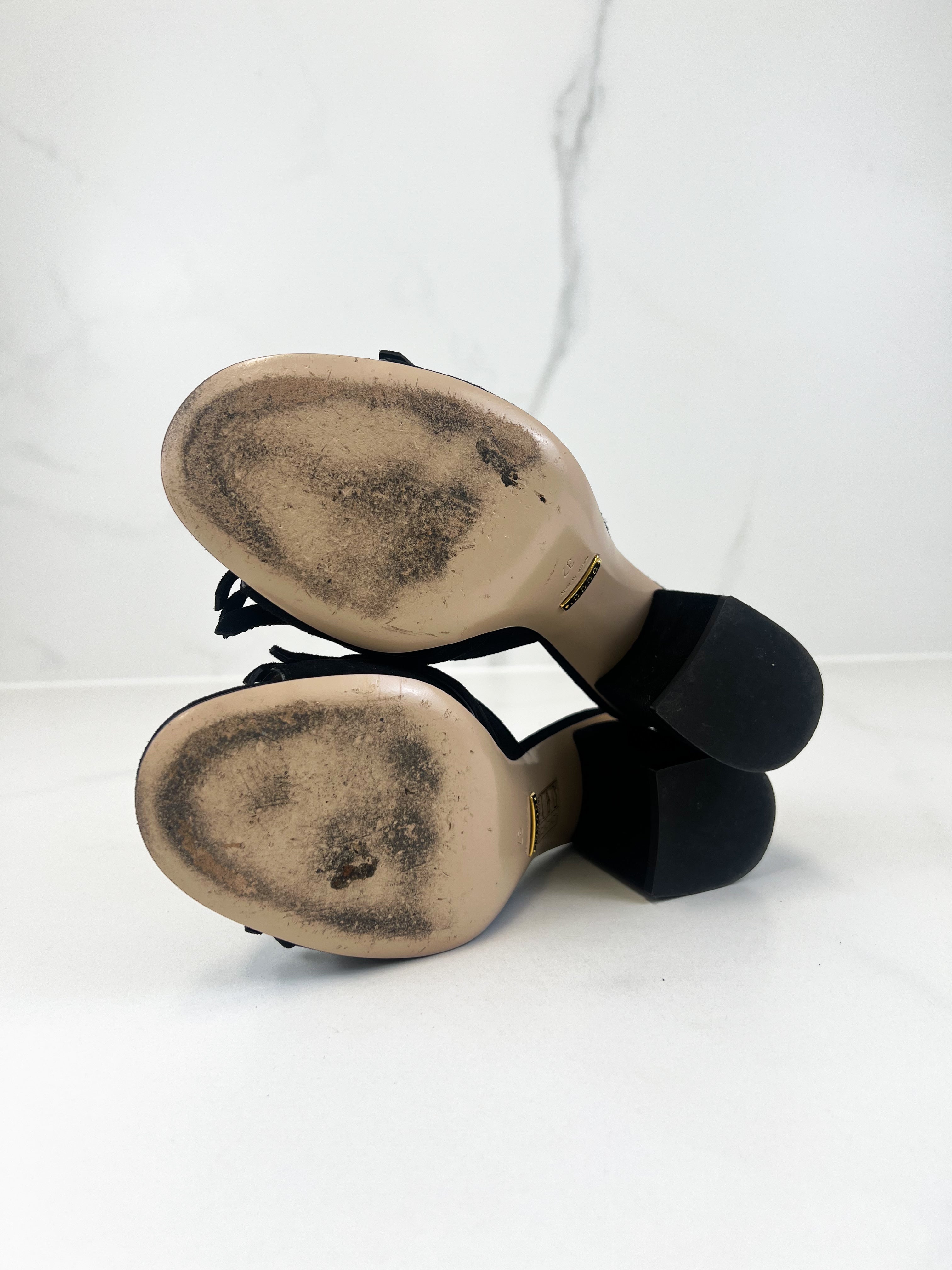 Gucci GG Marmont Black Fringed Mules Size 37