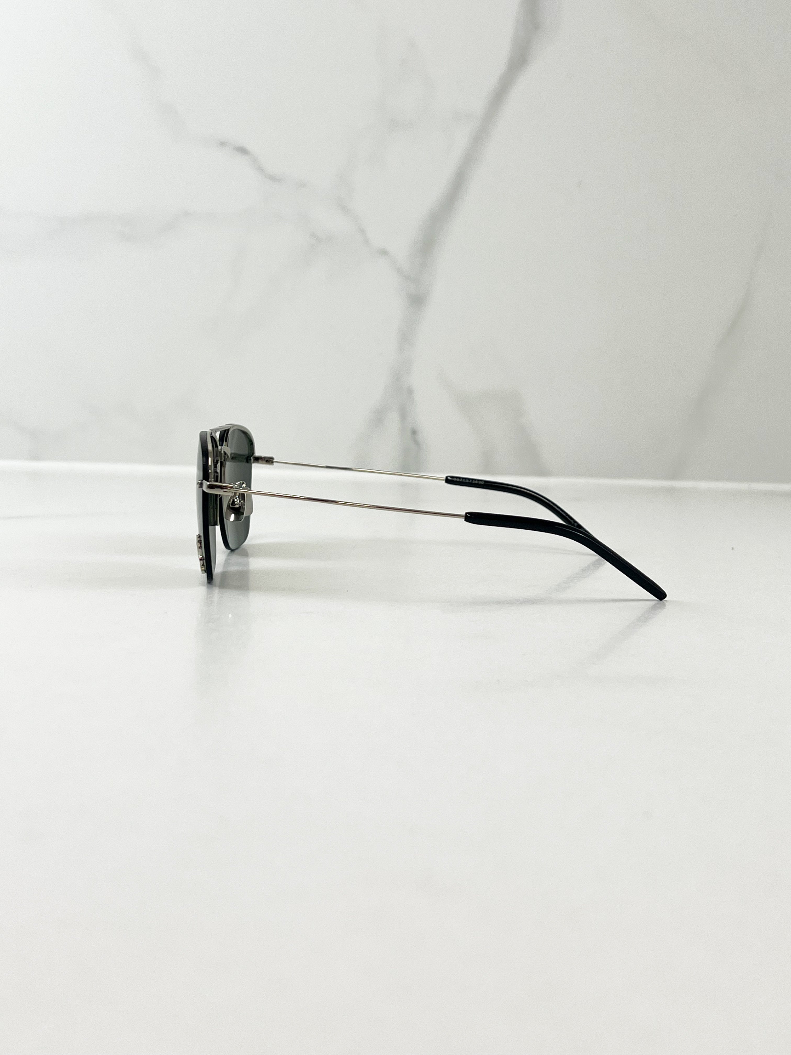 Saint Laurent Black Aviator Logo Sunglasses with SHW
