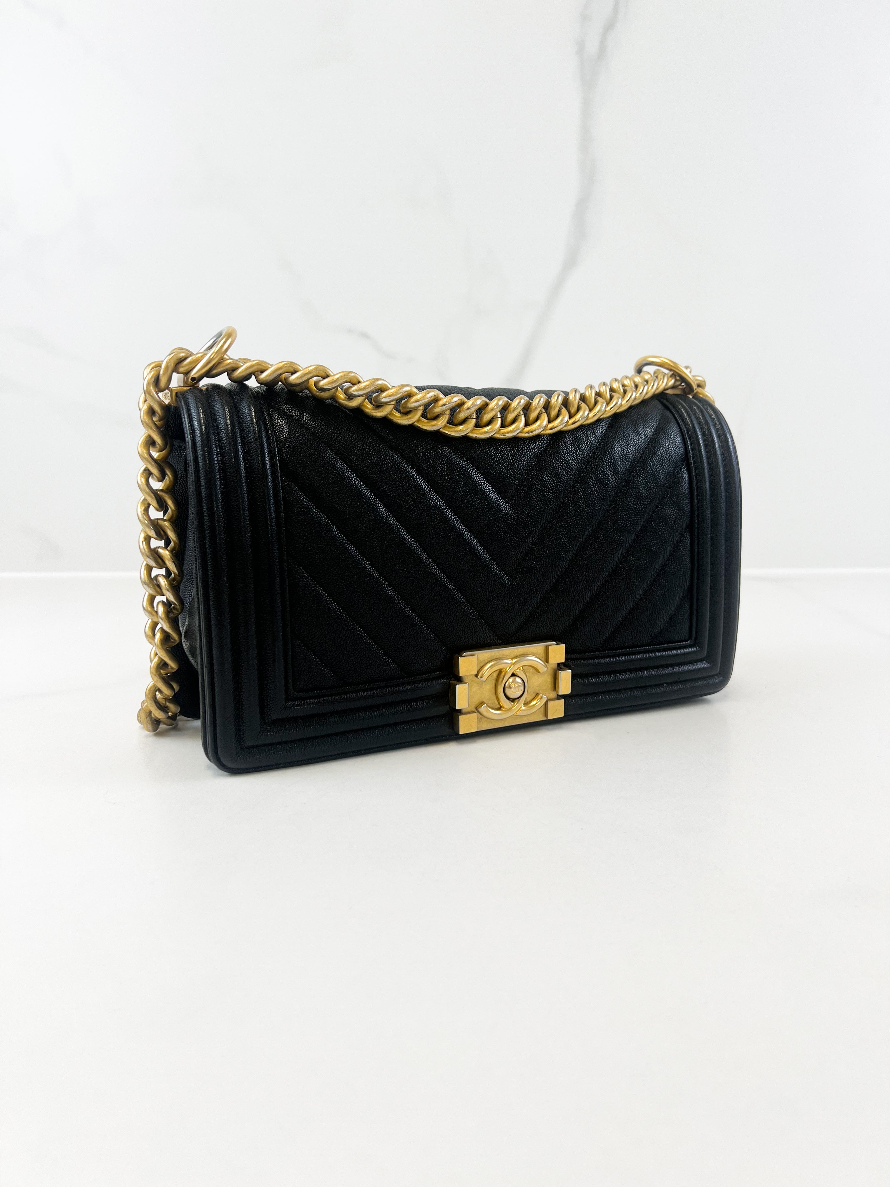 Chanel Old Medium Chevron Boy Bag with GHW