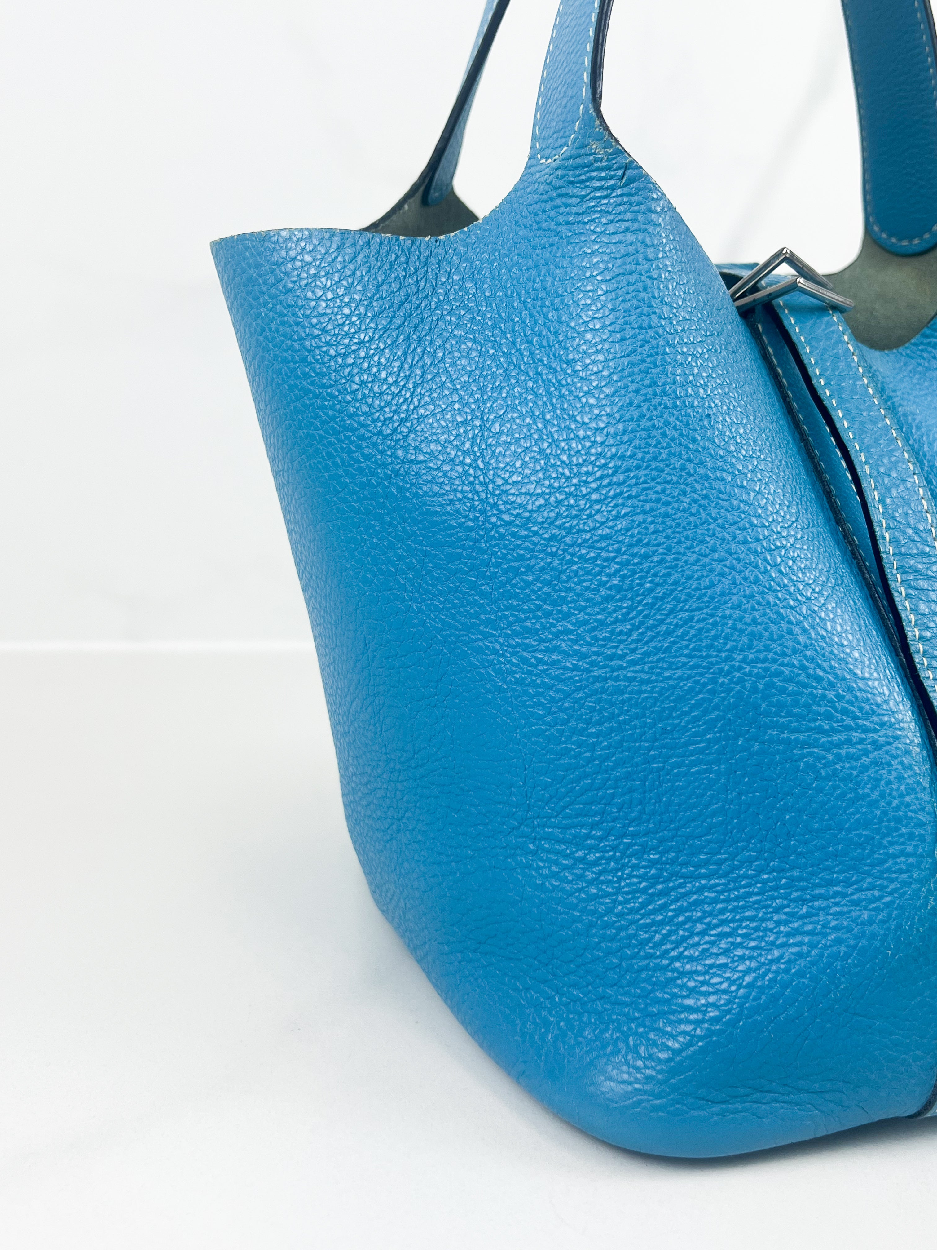 Hermes Vintage Picotin 18 in Bleu Jean Clemence Leather