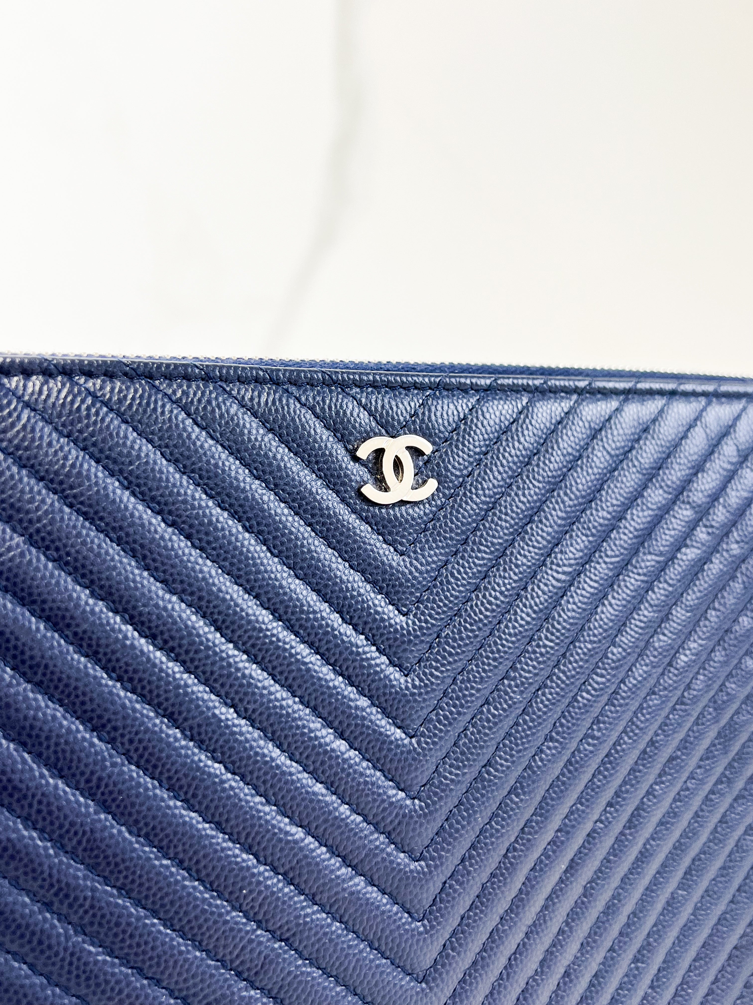 Chanel Large O Case Clutch in Navy Caviar