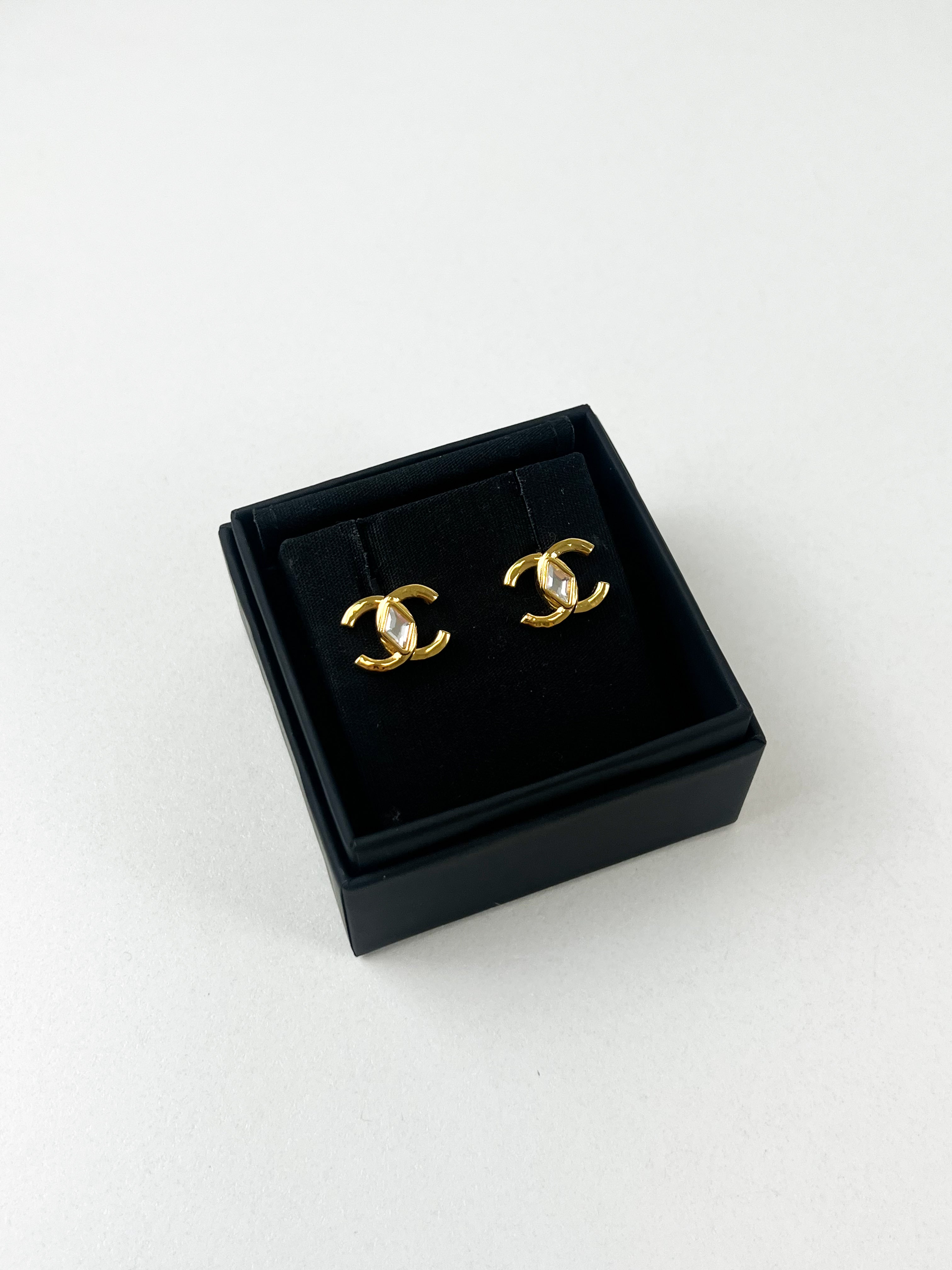 Chanel CC Gold Crystal Stud Earrings