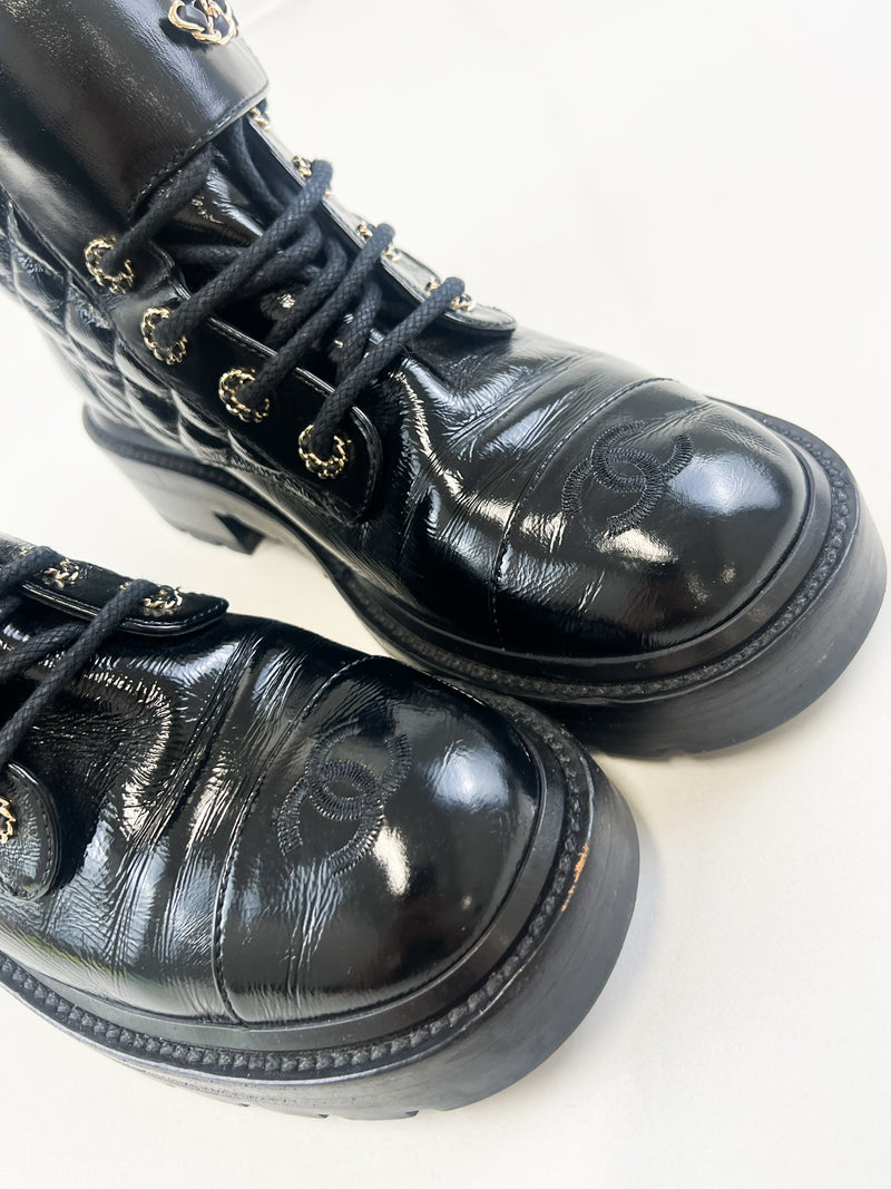 Chanel Quilted Combat Boot Size 39