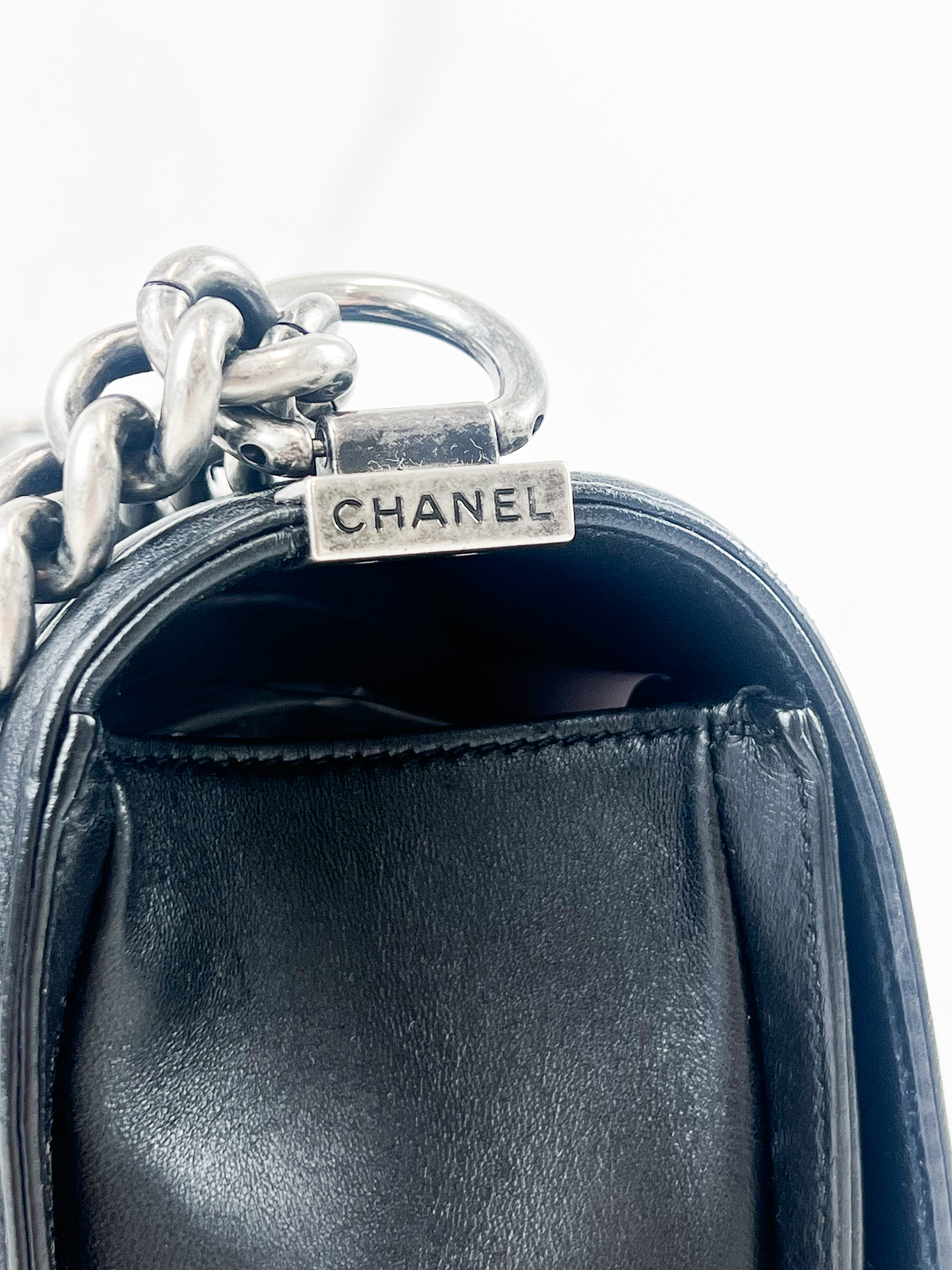 Chanel Old Medium Boy Bag in Black Quilted Lambskin with Ruthenium Hardware